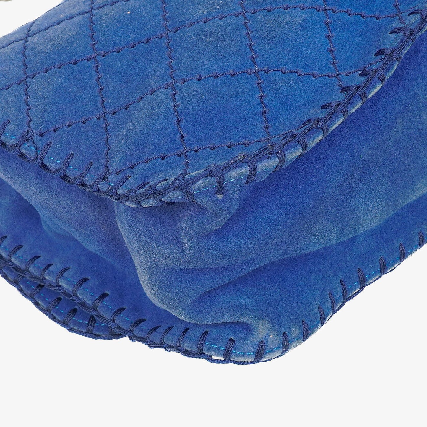 Chanel Blue Quilted Suede Whipstitch Large Flap Bag