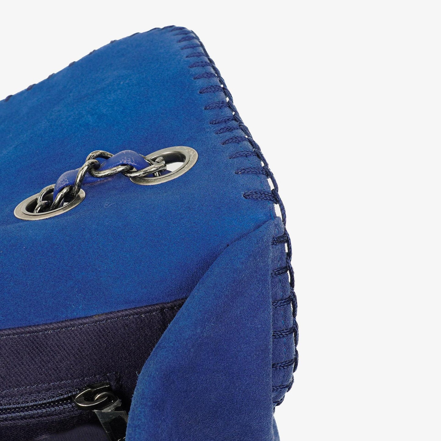 Chanel Blue Quilted Suede Whipstitch Large Flap Bag
