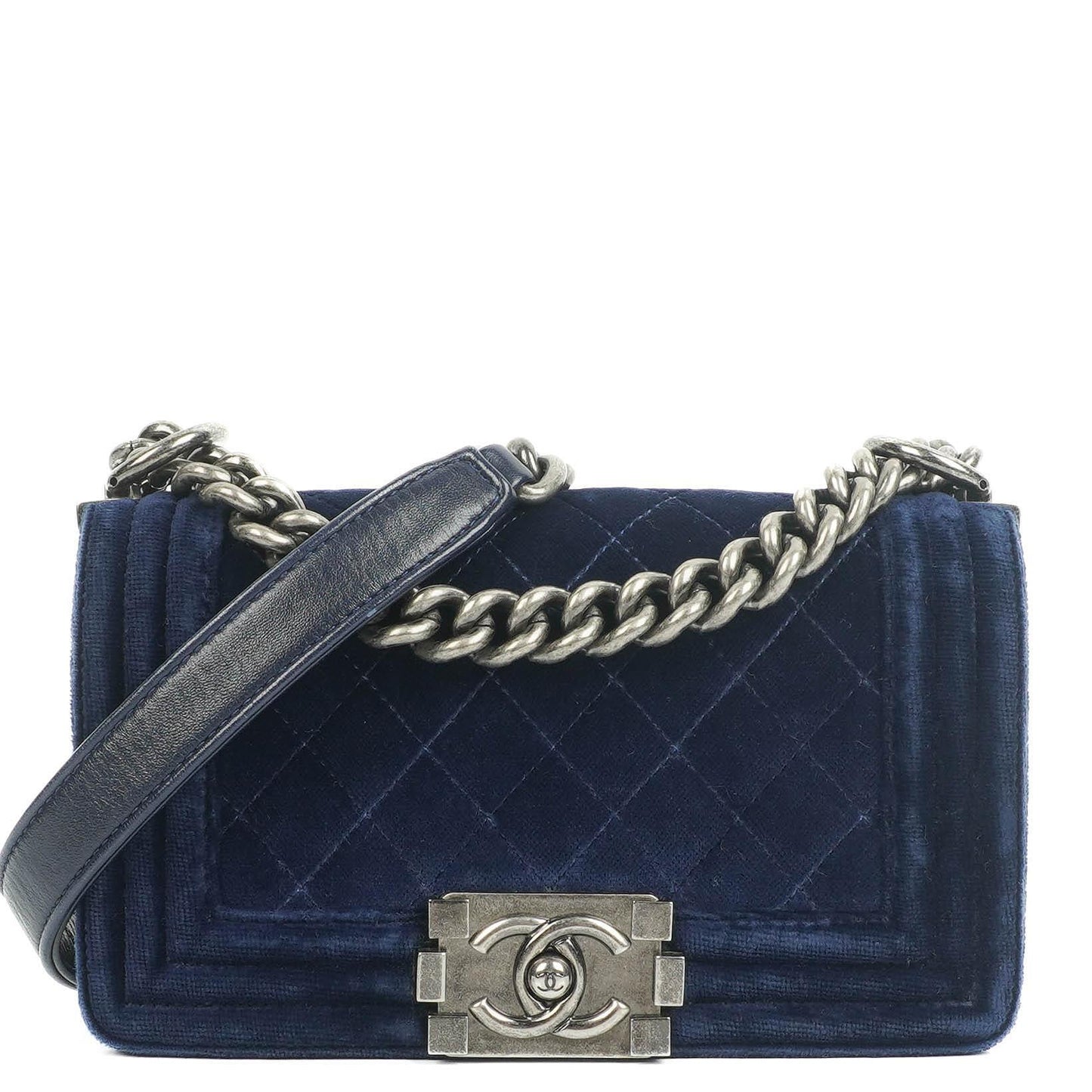 Chanel Small Boy Flap Bag Blue Velvet Ruthenium Hardware