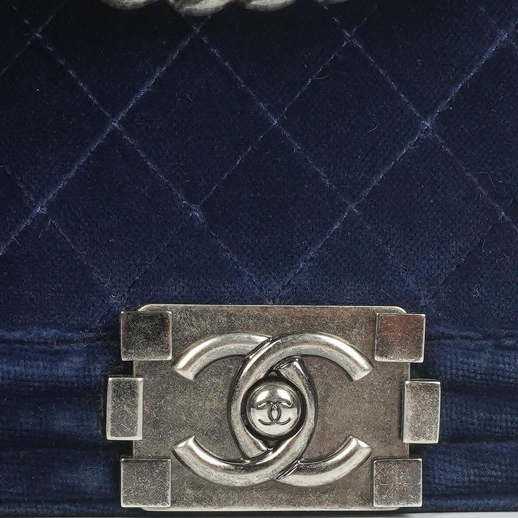Chanel Small Boy Flap Bag Blue Velvet Ruthenium Hardware