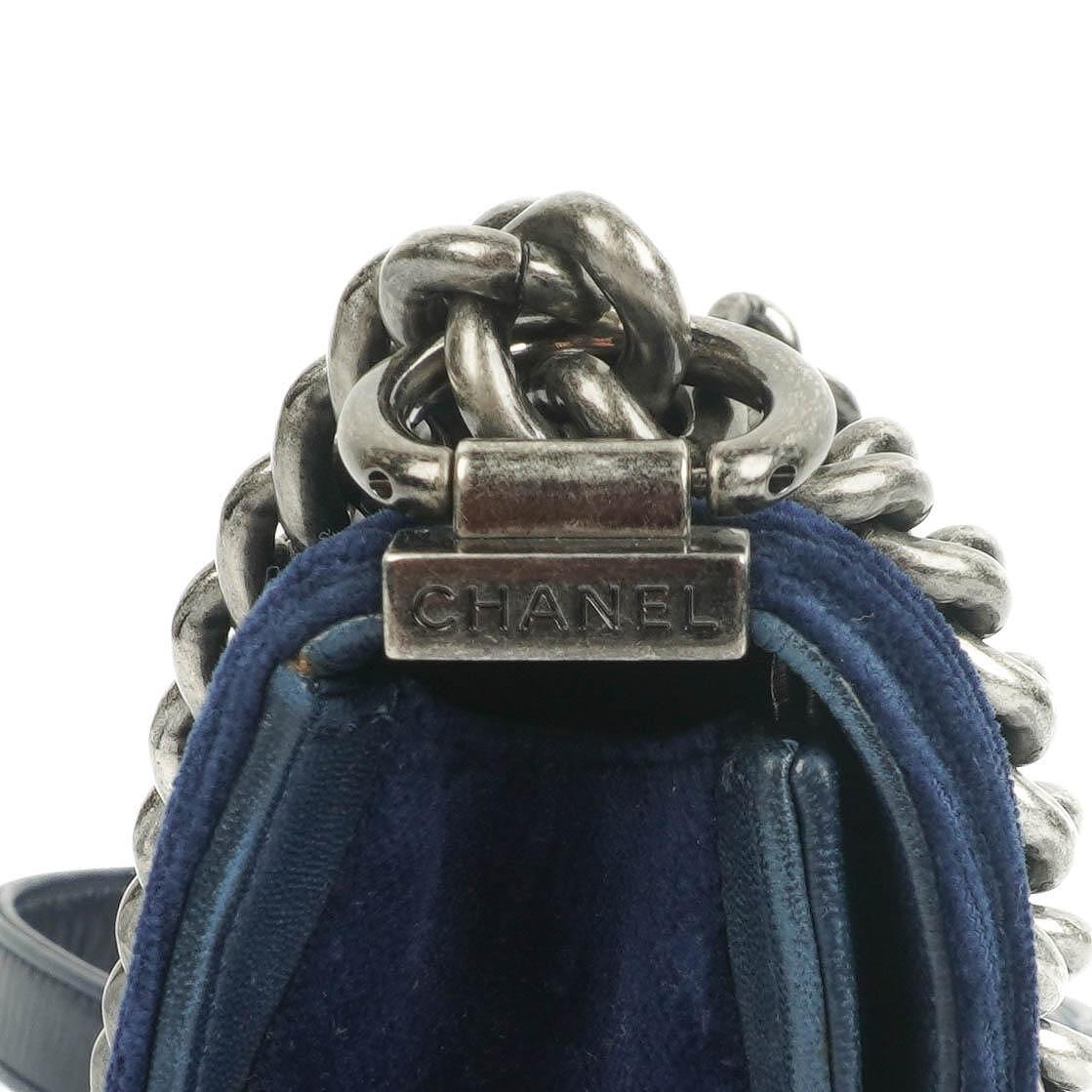 Chanel Small Boy Flap Bag Blue Velvet Ruthenium Hardware