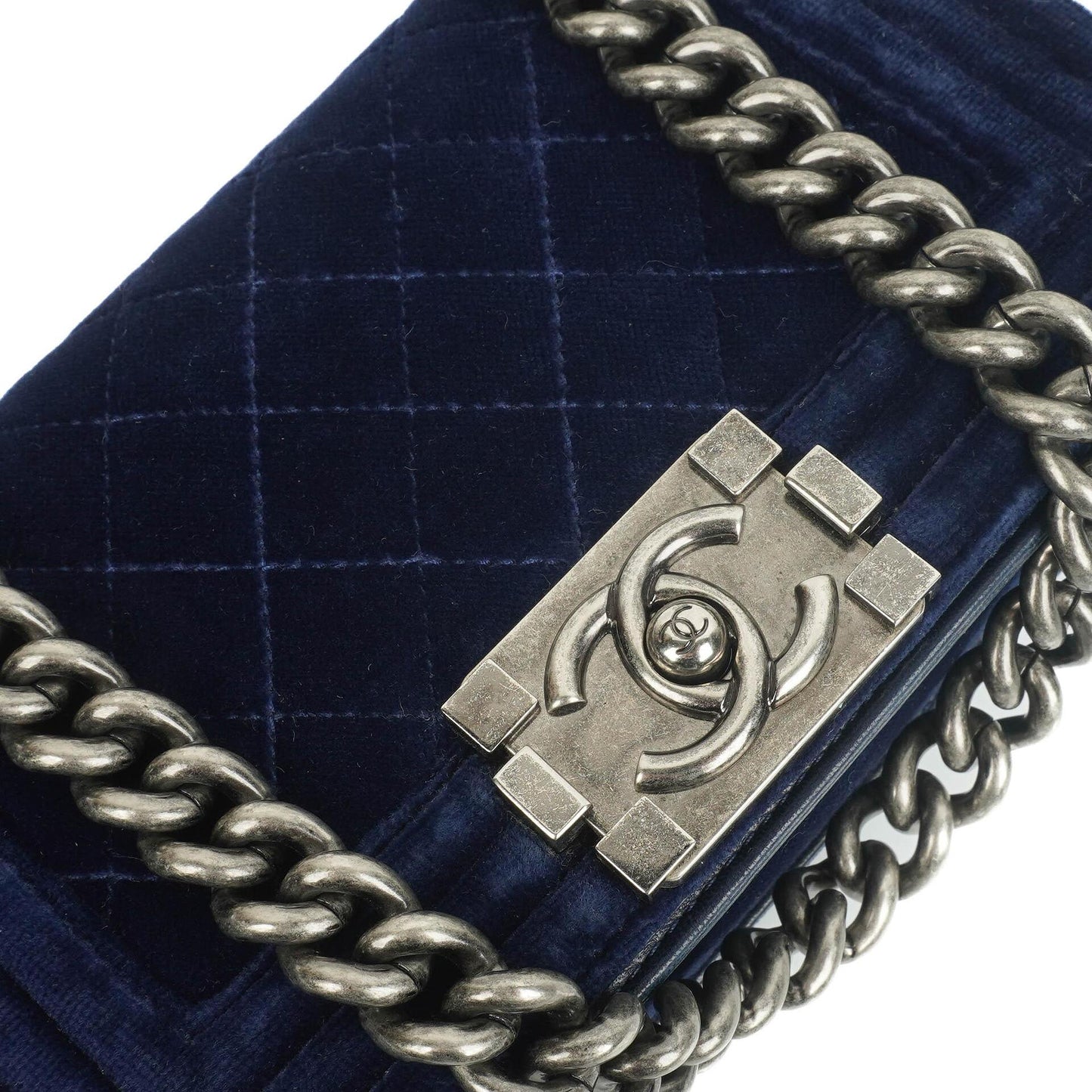 Chanel Small Boy Flap Bag Blue Velvet Ruthenium Hardware