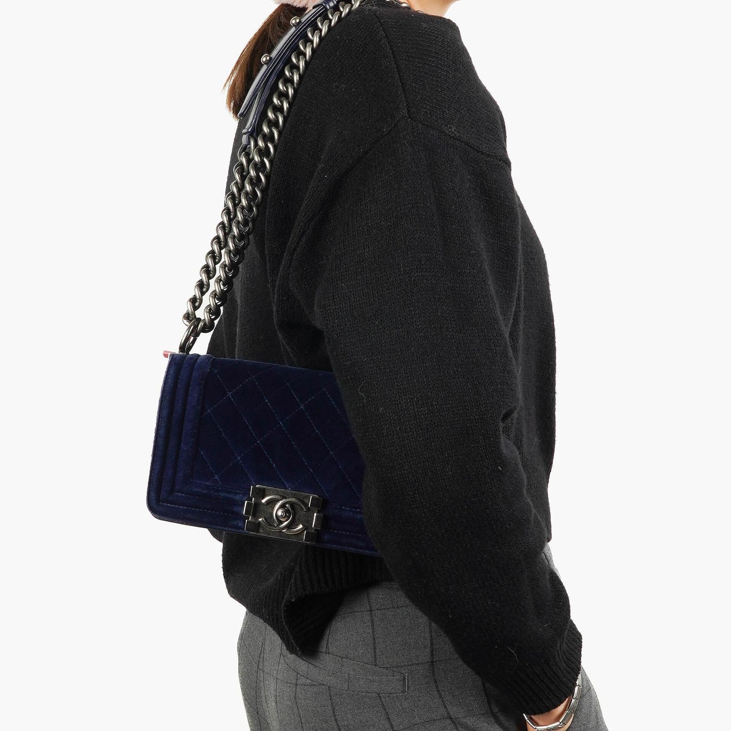 Chanel Small Boy Flap Bag Blue Velvet Ruthenium Hardware