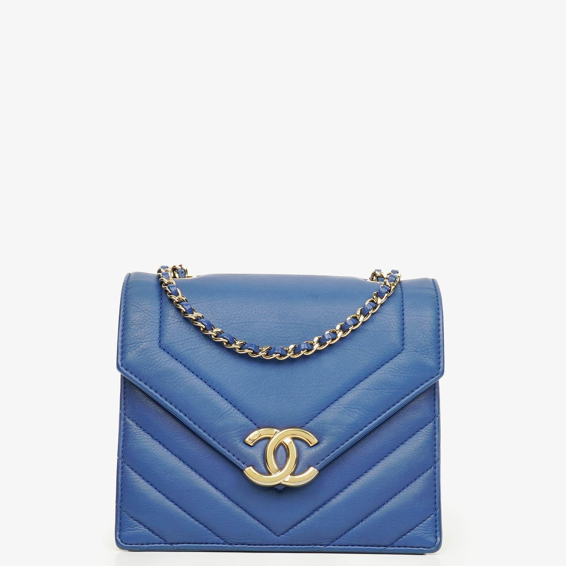 Chanel Blue Small Chevron Leather Envelope Flap Bag