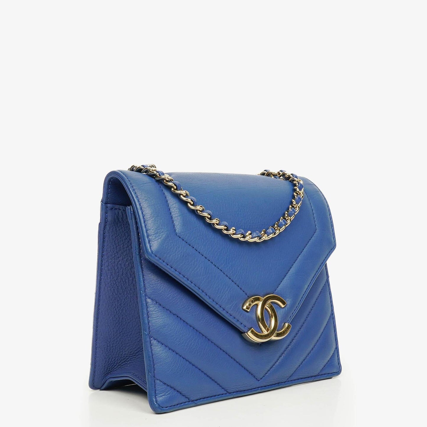 Chanel Blue Small Chevron Leather Envelope Flap Bag
