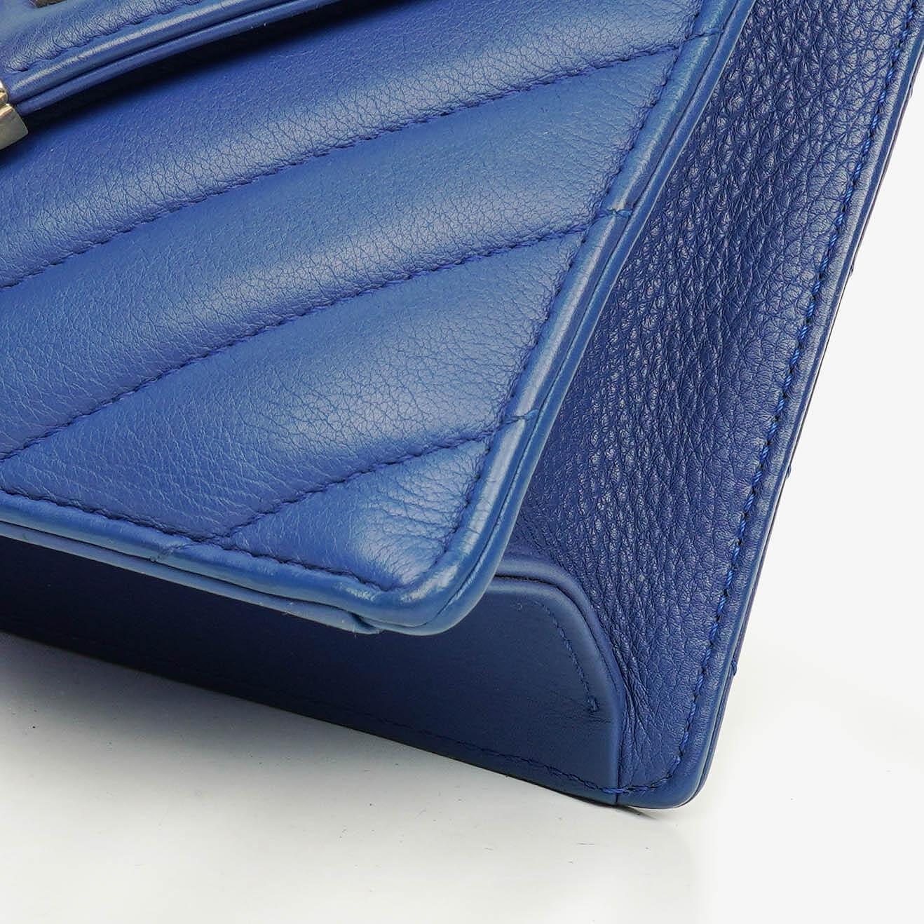 Chanel Blue Small Chevron Leather Envelope Flap Bag