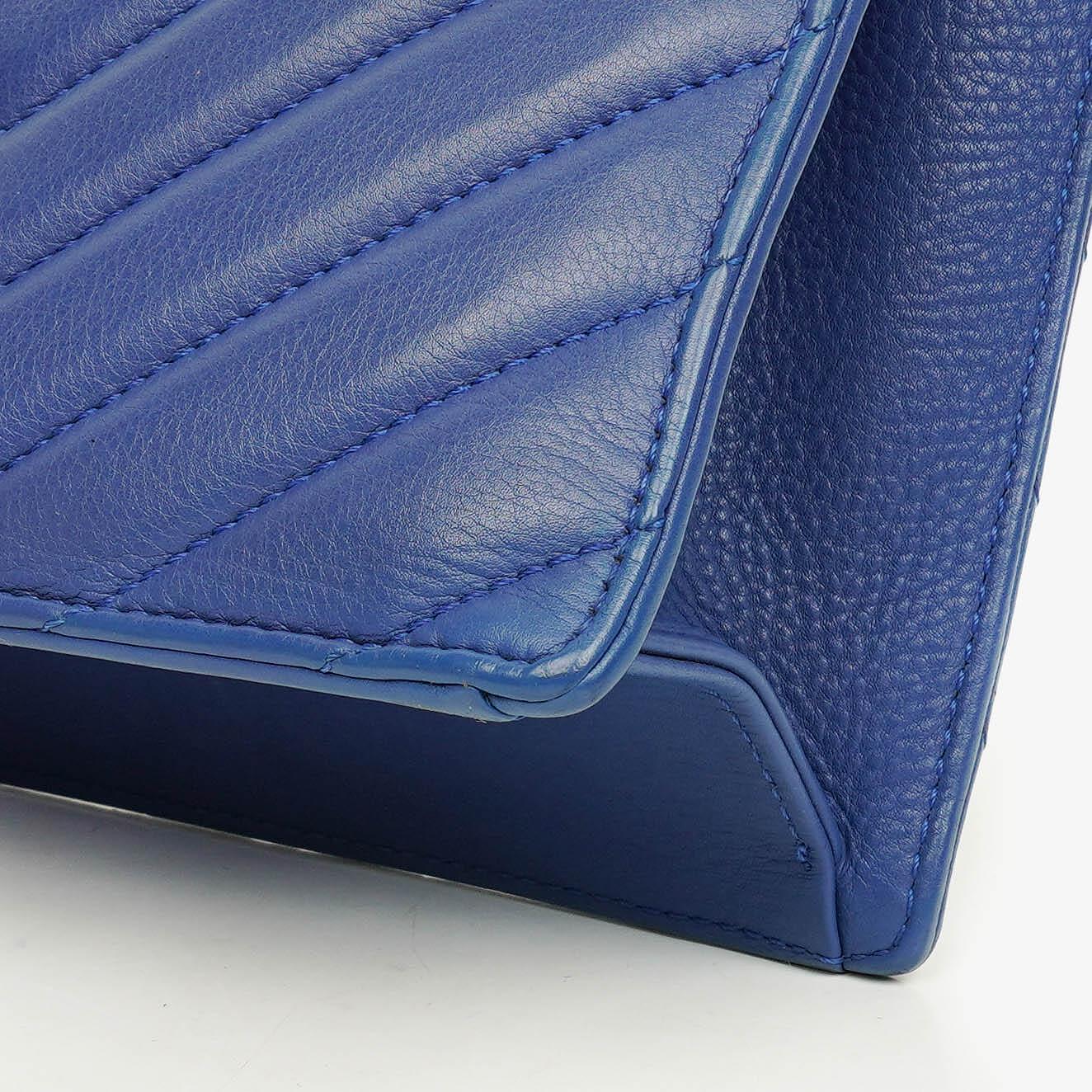 Chanel Blue Small Chevron Leather Envelope Flap Bag