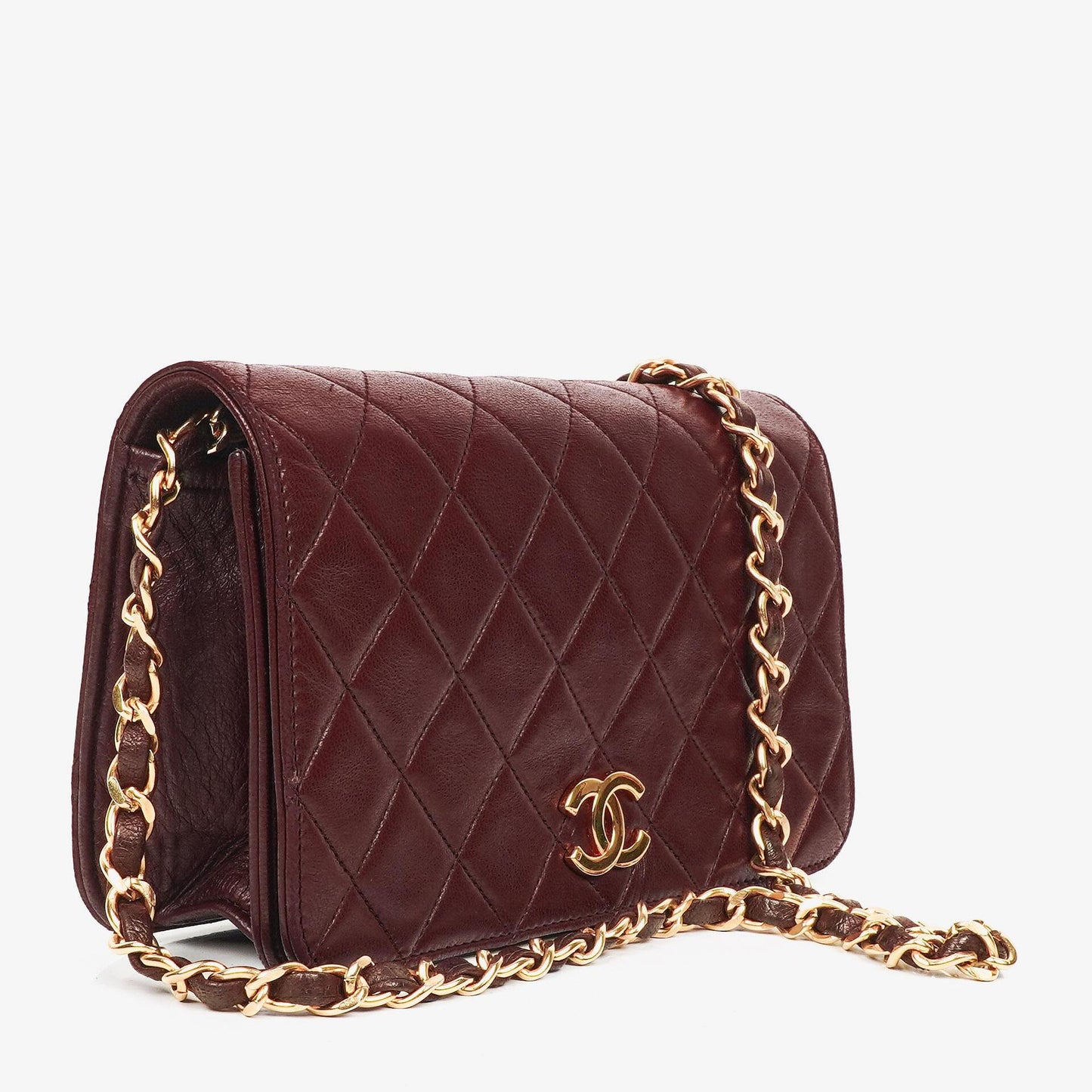 Chanel Bordeaux Mini Classic Quilted Lambskin Full Flap Wallet On Chain WOC With 24K Gold-Plated Hardware
