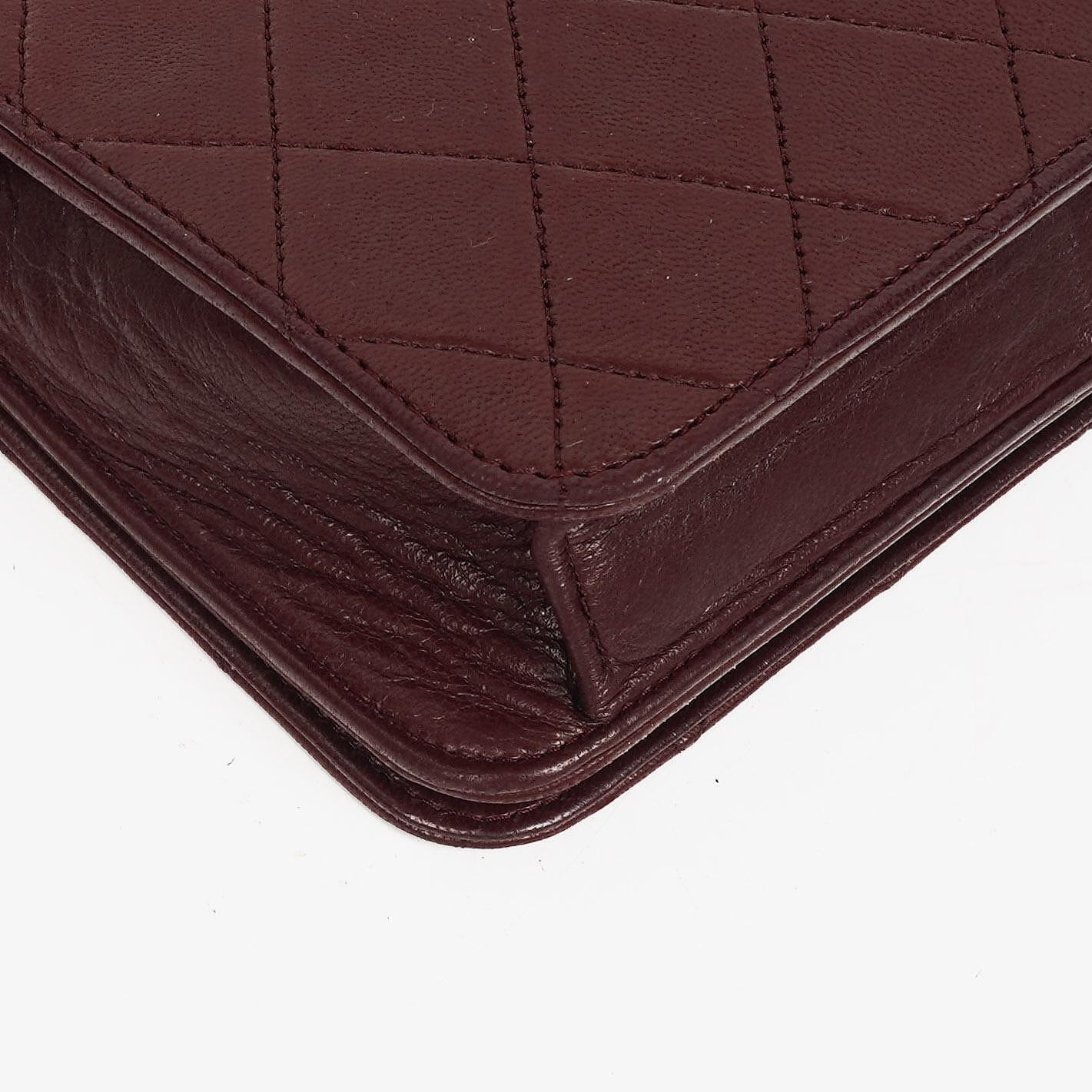 Chanel Bordeaux Mini Classic Quilted Lambskin Full Flap Wallet On Chain WOC With 24K Gold-Plated Hardware