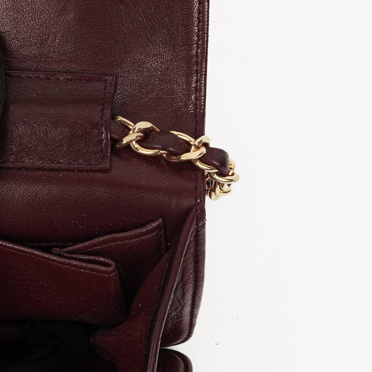 Chanel Bordeaux Mini Classic Quilted Lambskin Full Flap Wallet On Chain WOC With 24K Gold-Plated Hardware