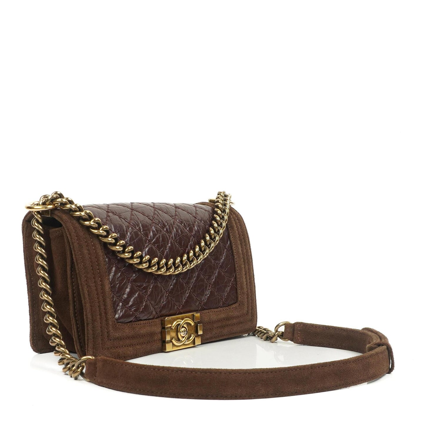Chanel Boy Medium Flap Bag Burgundy Quilted Distressed Calfskin Aged Gold Hardware, 2013-2014