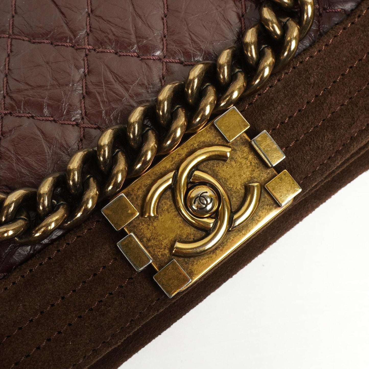 Chanel Boy Medium Flap Bag Burgundy Quilted Distressed Calfskin Aged Gold Hardware, 2013-2014