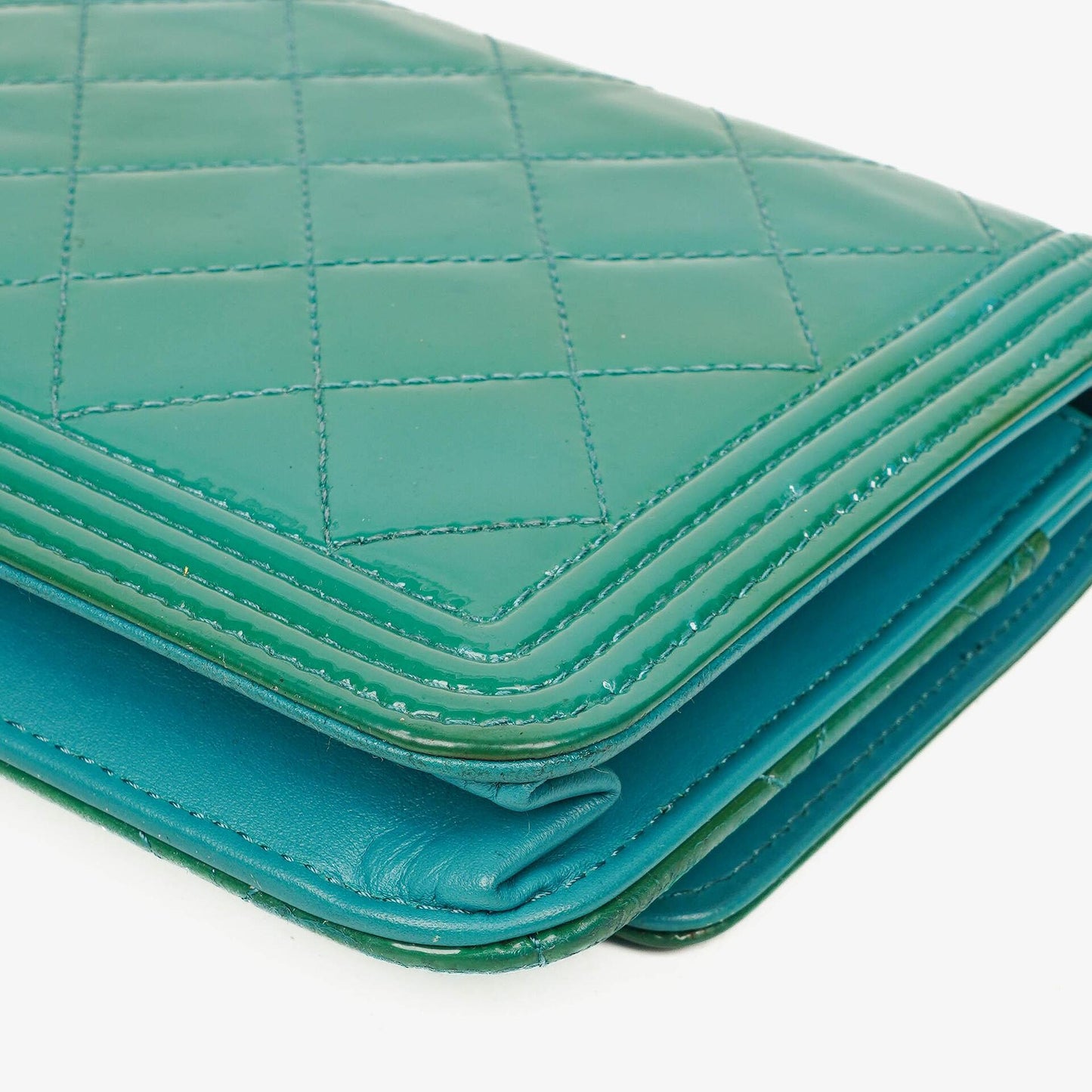 Chanel Boy Wallet On Chain Bag Turquoise Patent Leather Silver-Tone Hardware