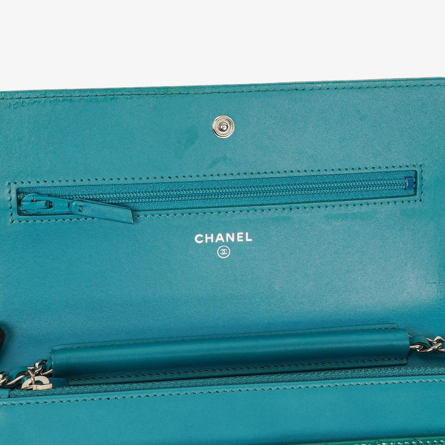 Chanel Boy Wallet On Chain Bag Turquoise Patent Leather Silver-Tone Hardware