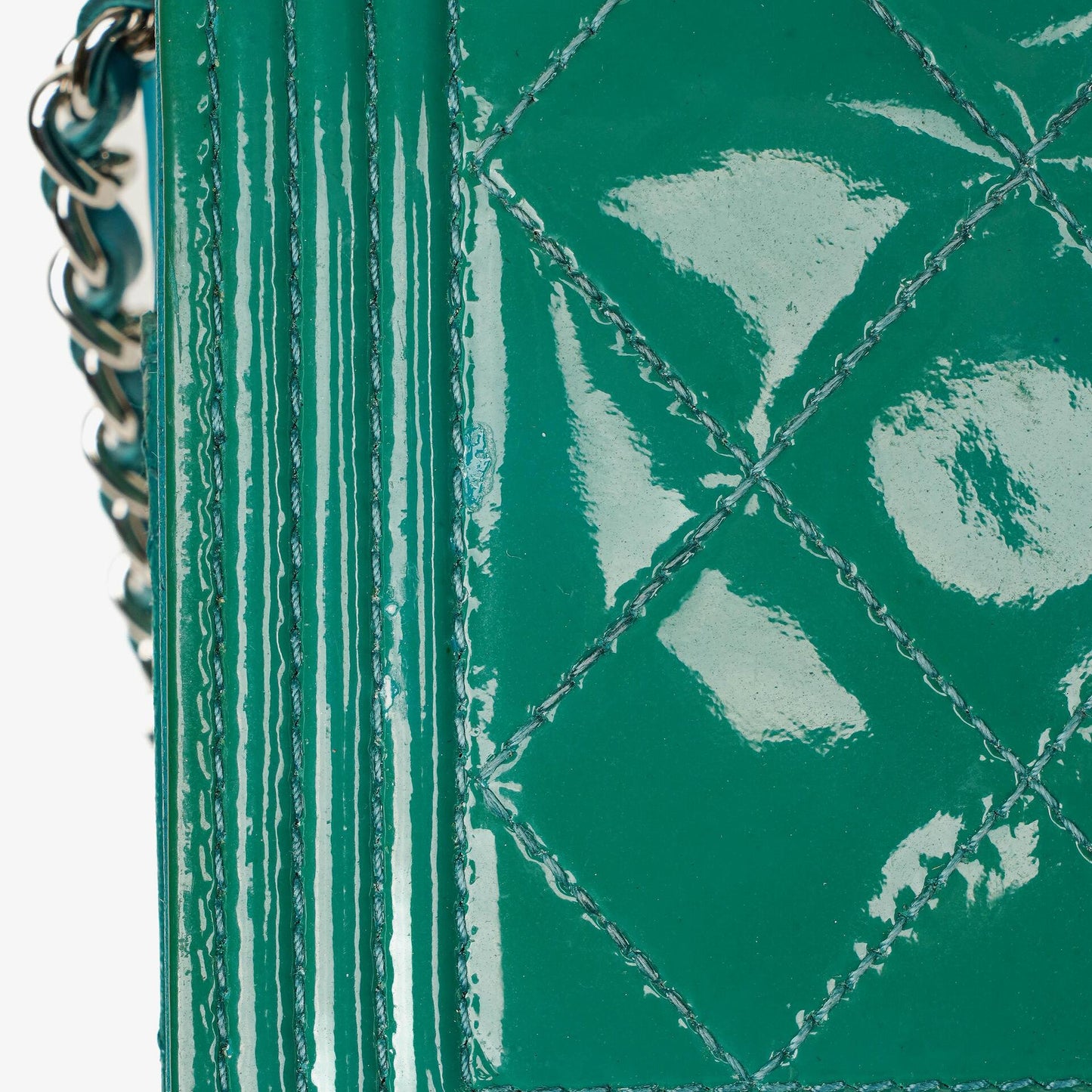 Chanel Boy Wallet On Chain Bag Turquoise Patent Leather Silver-Tone Hardware