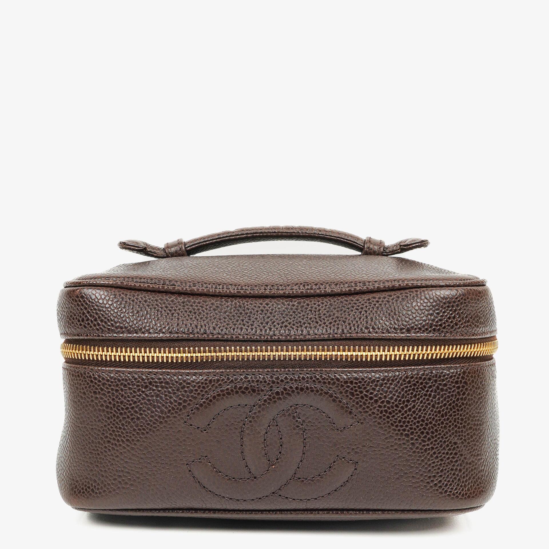 Chanel Brown Caviar Quilted Leather Timeless Cosmetic Case
