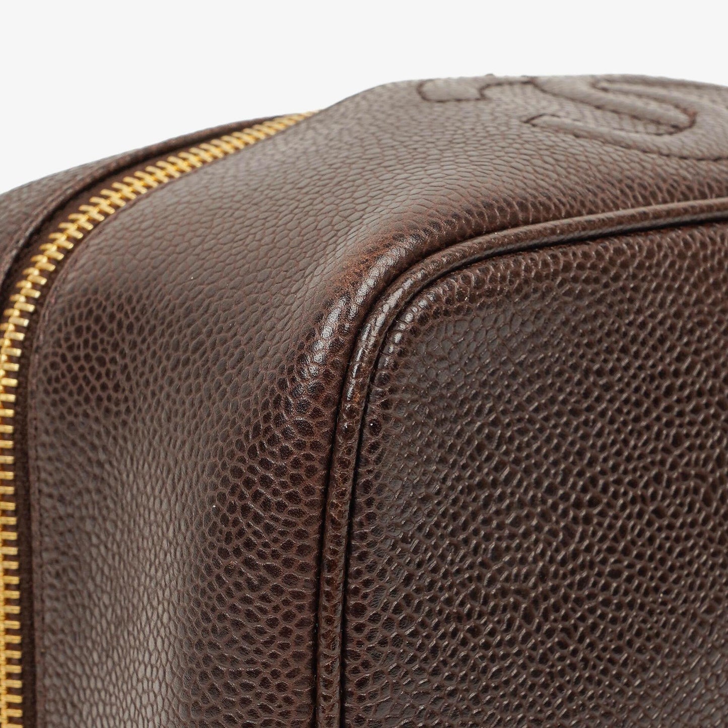 Chanel Brown Caviar Quilted Leather Timeless Cosmetic Case