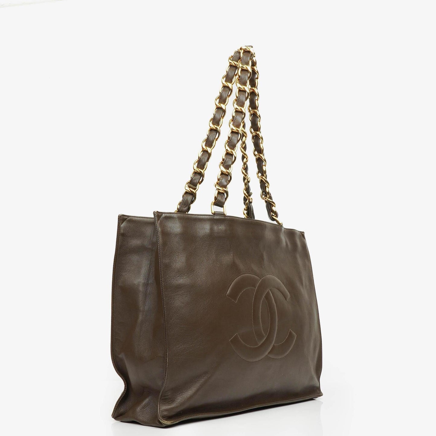 Chanel Brown Leather CC Logo Chain Tote Bag