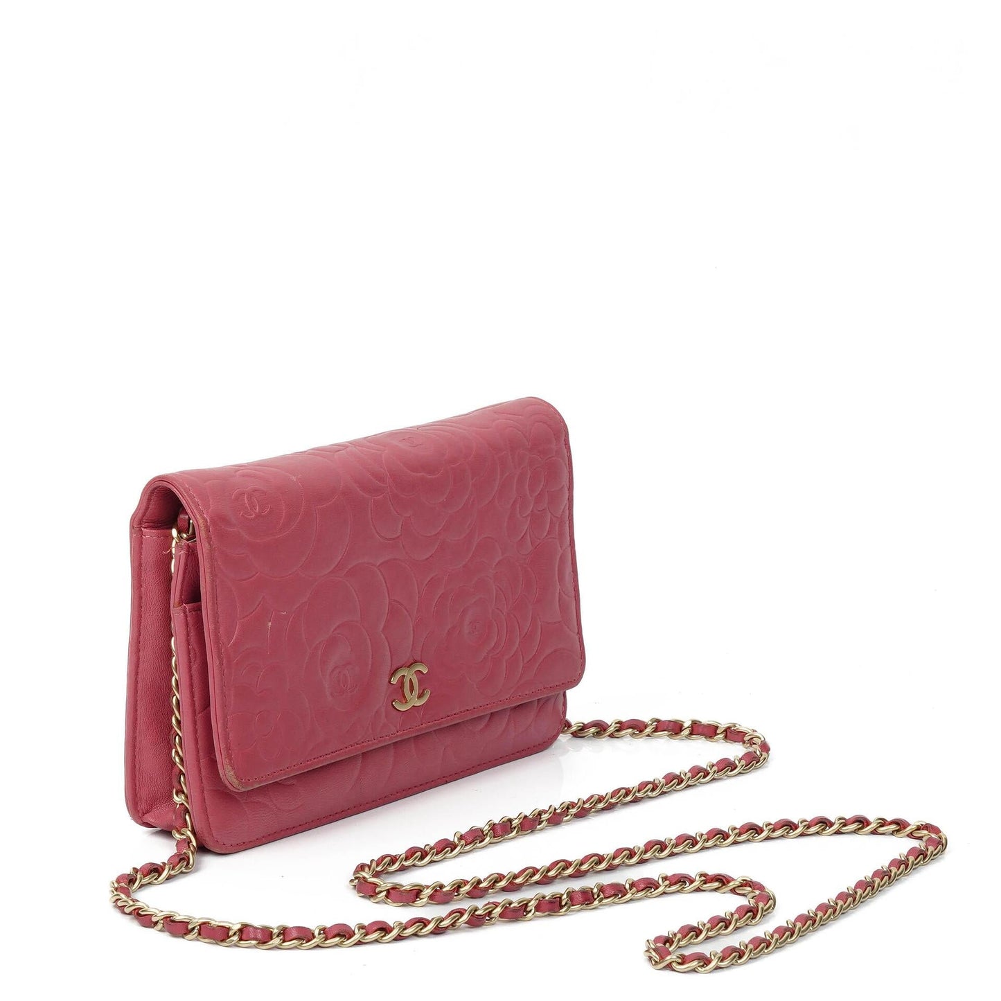 Chanel Camelia Pink Embossed Lambskin Wallet On Chain WOC