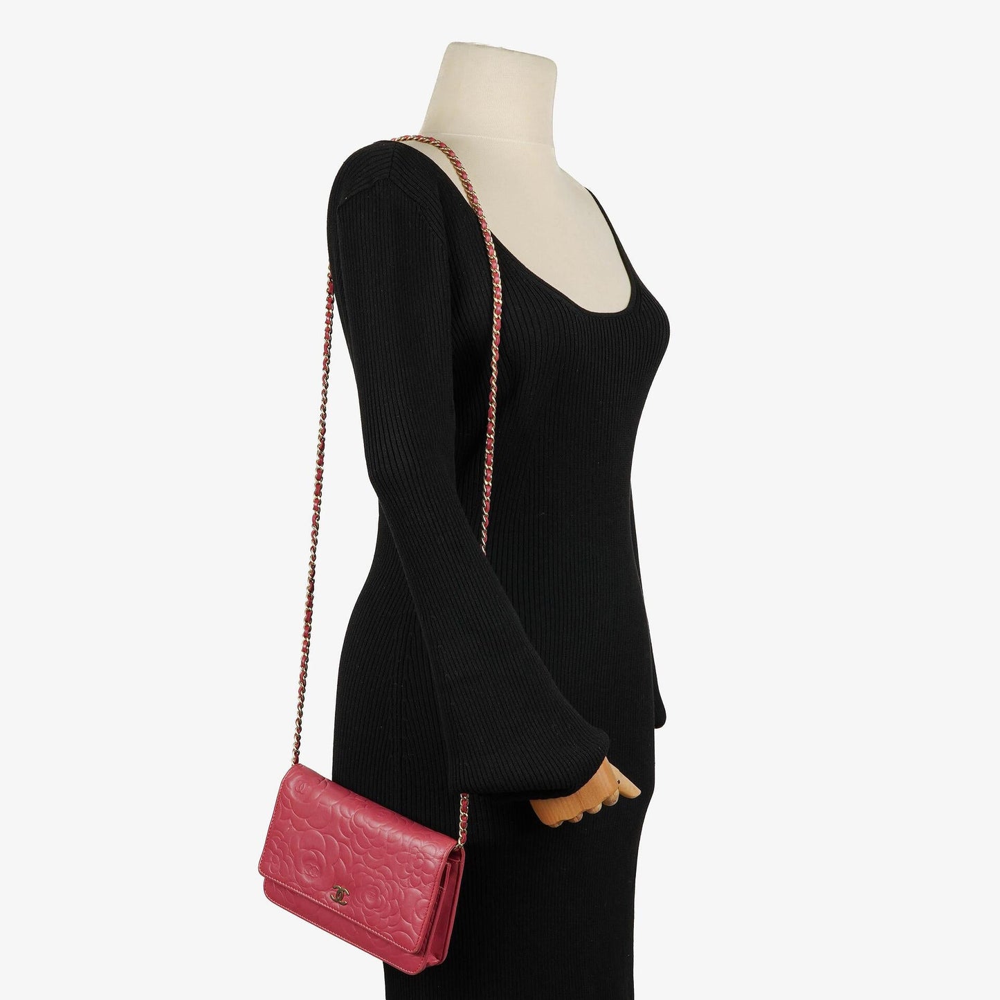 Chanel Camelia Pink Embossed Lambskin Wallet On Chain WOC