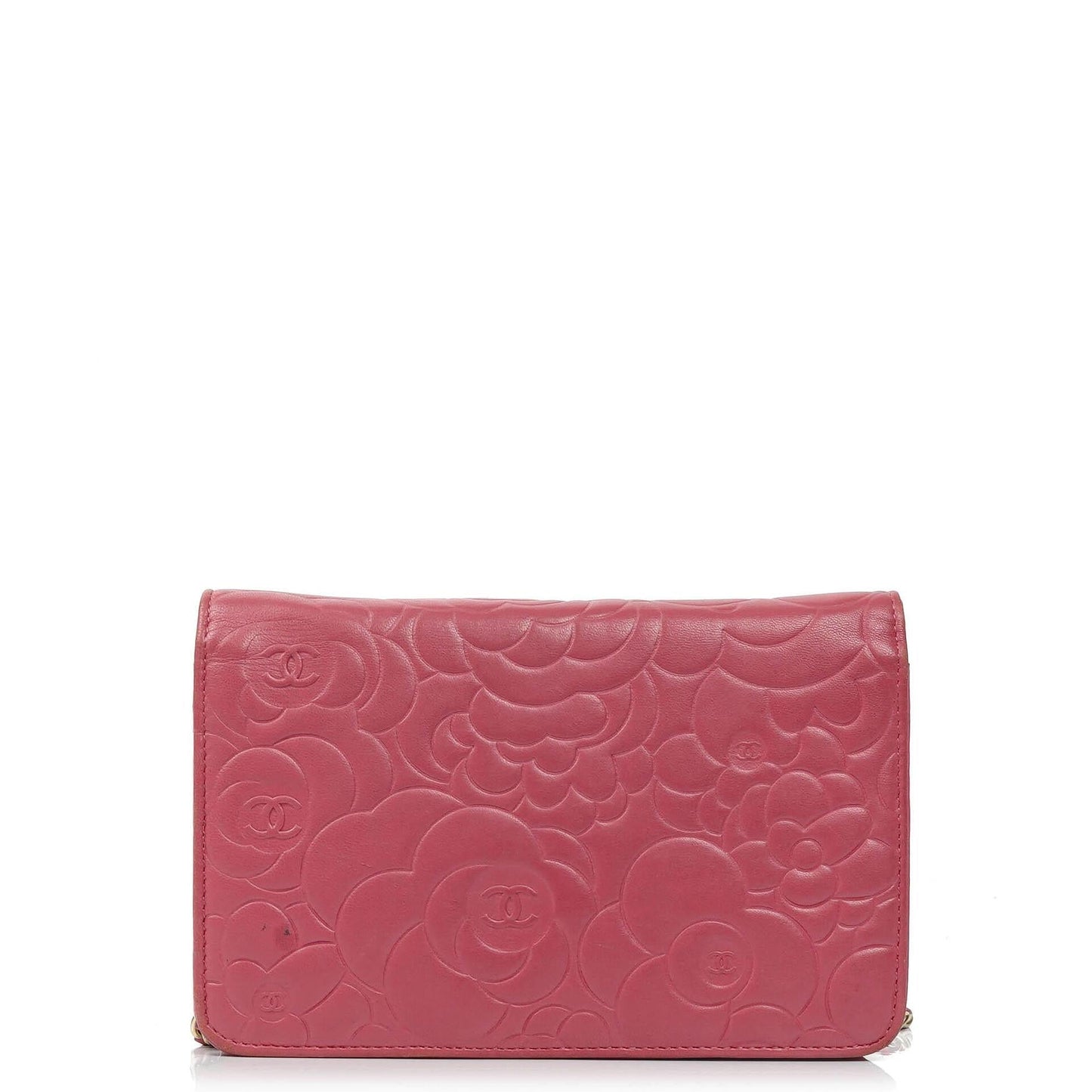 Chanel Camelia Pink Embossed Lambskin Wallet On Chain WOC