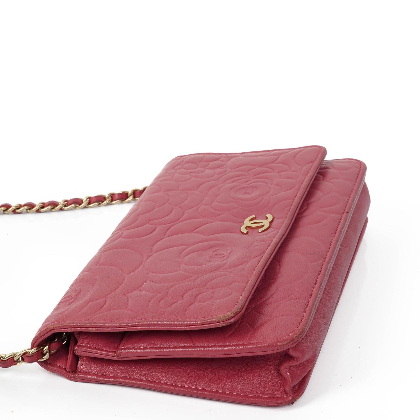 Chanel Camelia Pink Embossed Lambskin Wallet On Chain WOC