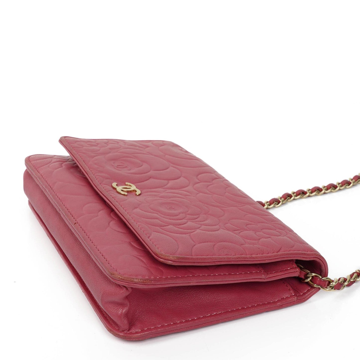 Chanel Camelia Pink Embossed Lambskin Wallet On Chain WOC