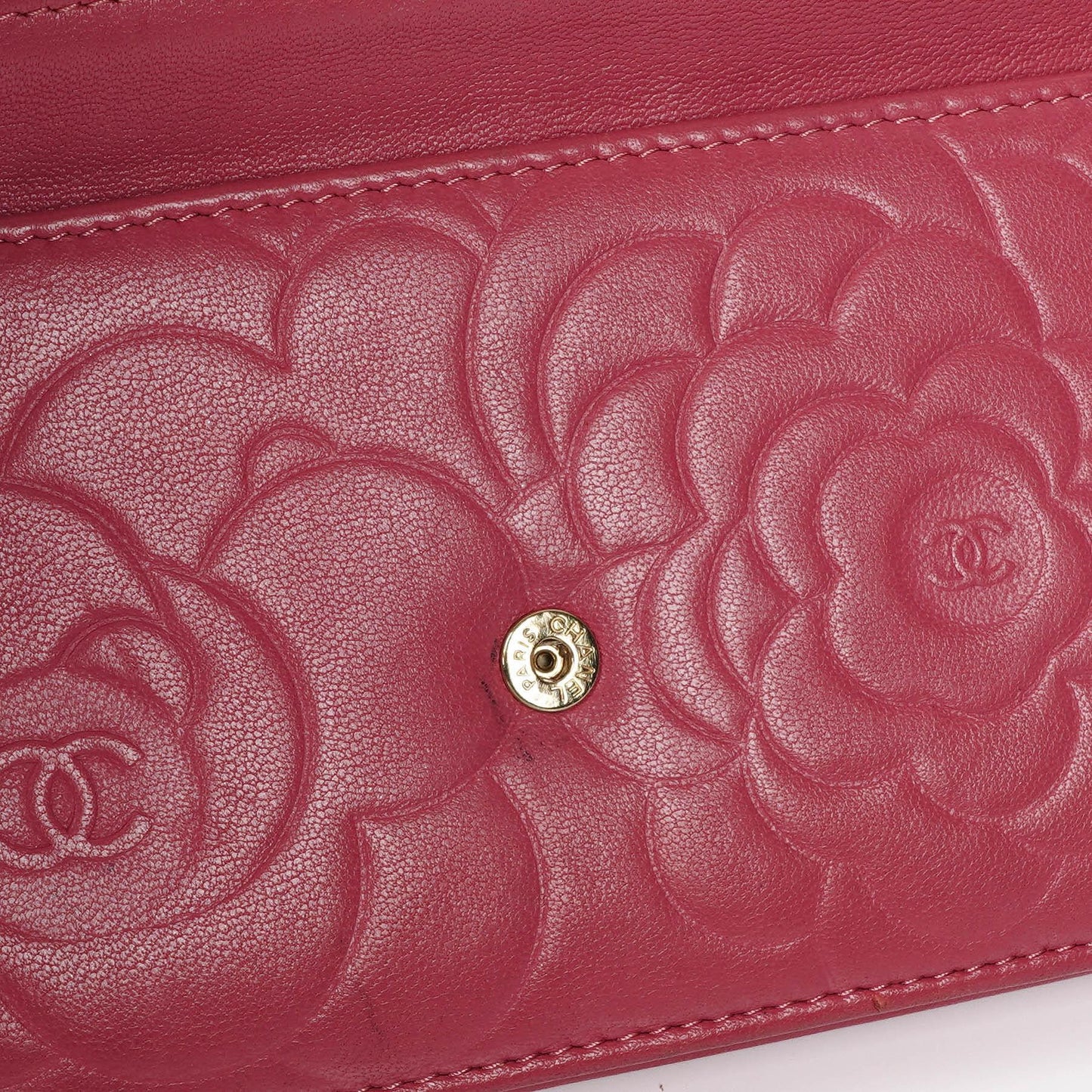 Chanel Camelia Pink Embossed Lambskin Wallet On Chain WOC