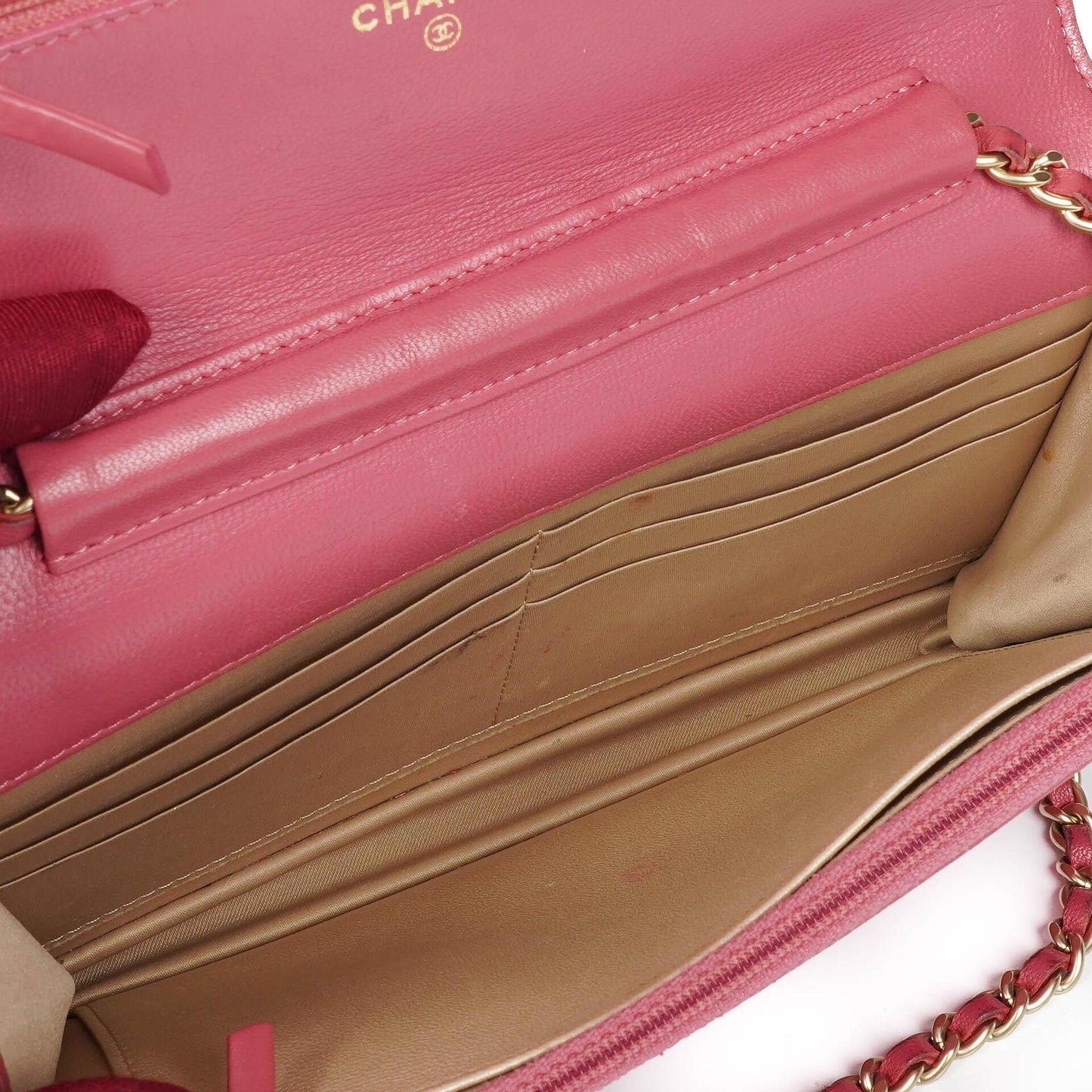 Chanel Camelia Pink Embossed Lambskin Wallet On Chain WOC