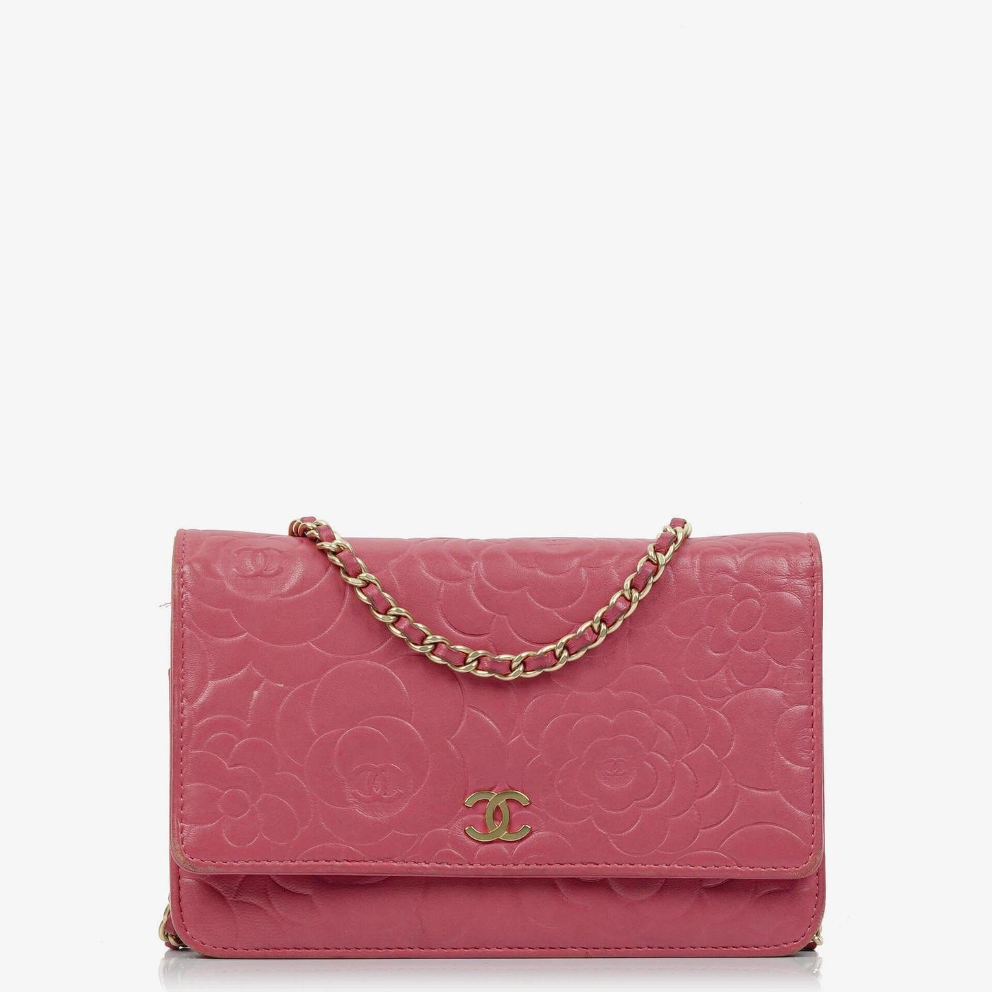 Chanel Camelia Pink Embossed Lambskin Wallet On Chain WOC