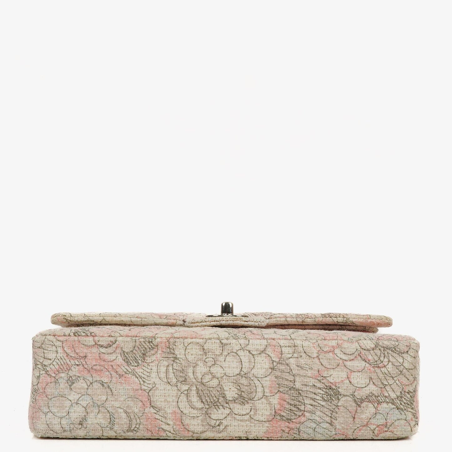 Chanel Camellia Limited Edition Print Tweed Medium Double Flap Bag Silver-Tone Hardware