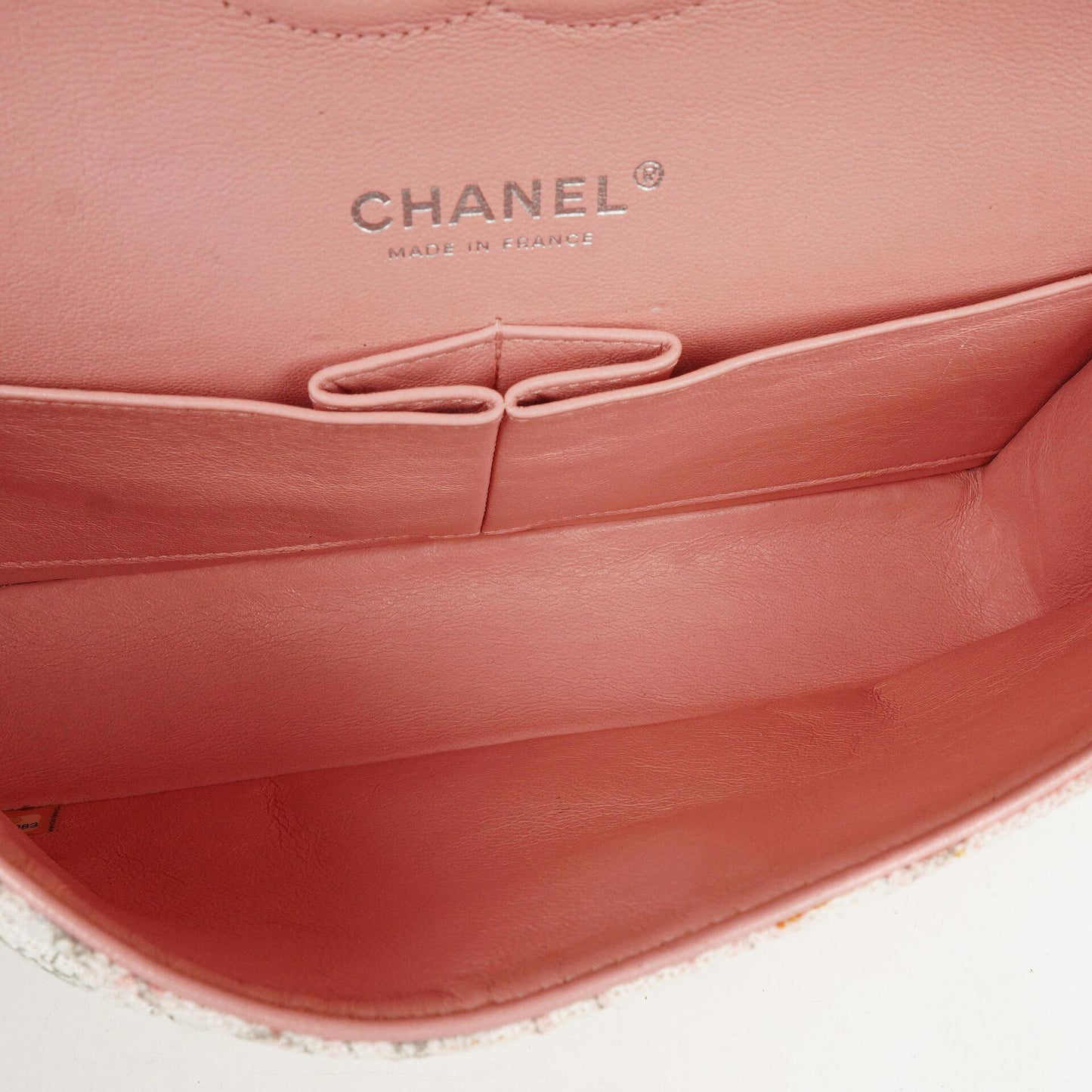 Chanel Camellia Limited Edition Print Tweed Medium Double Flap Bag Silver-Tone Hardware