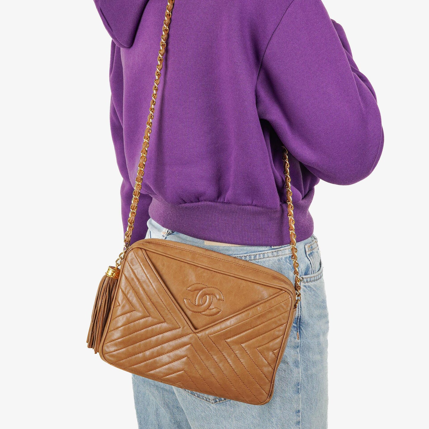 Chanel Camera Tassel Brown Leather Crossbody Bag