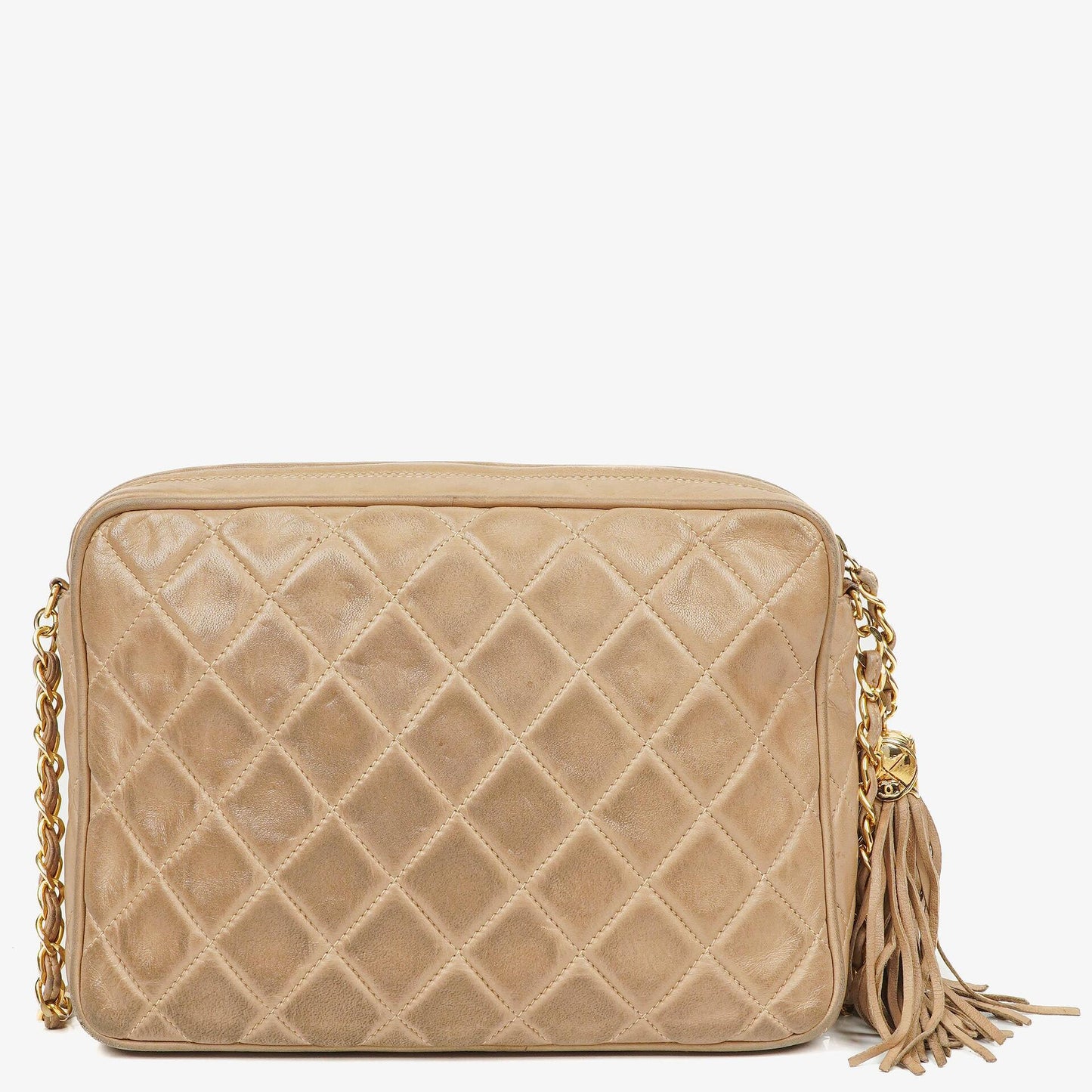 Chanel Camera Tassel CC Beige Quilted Lambskin Bag