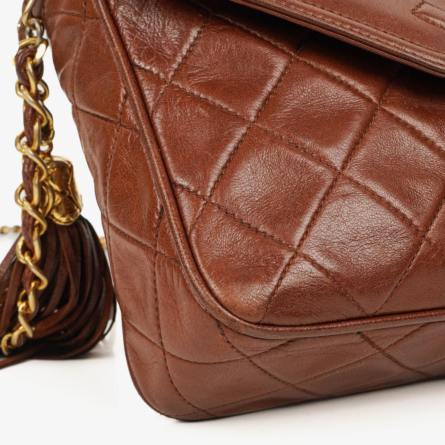 Chanel Camera Tassel CC Brown Quilted Lambskin Bag
