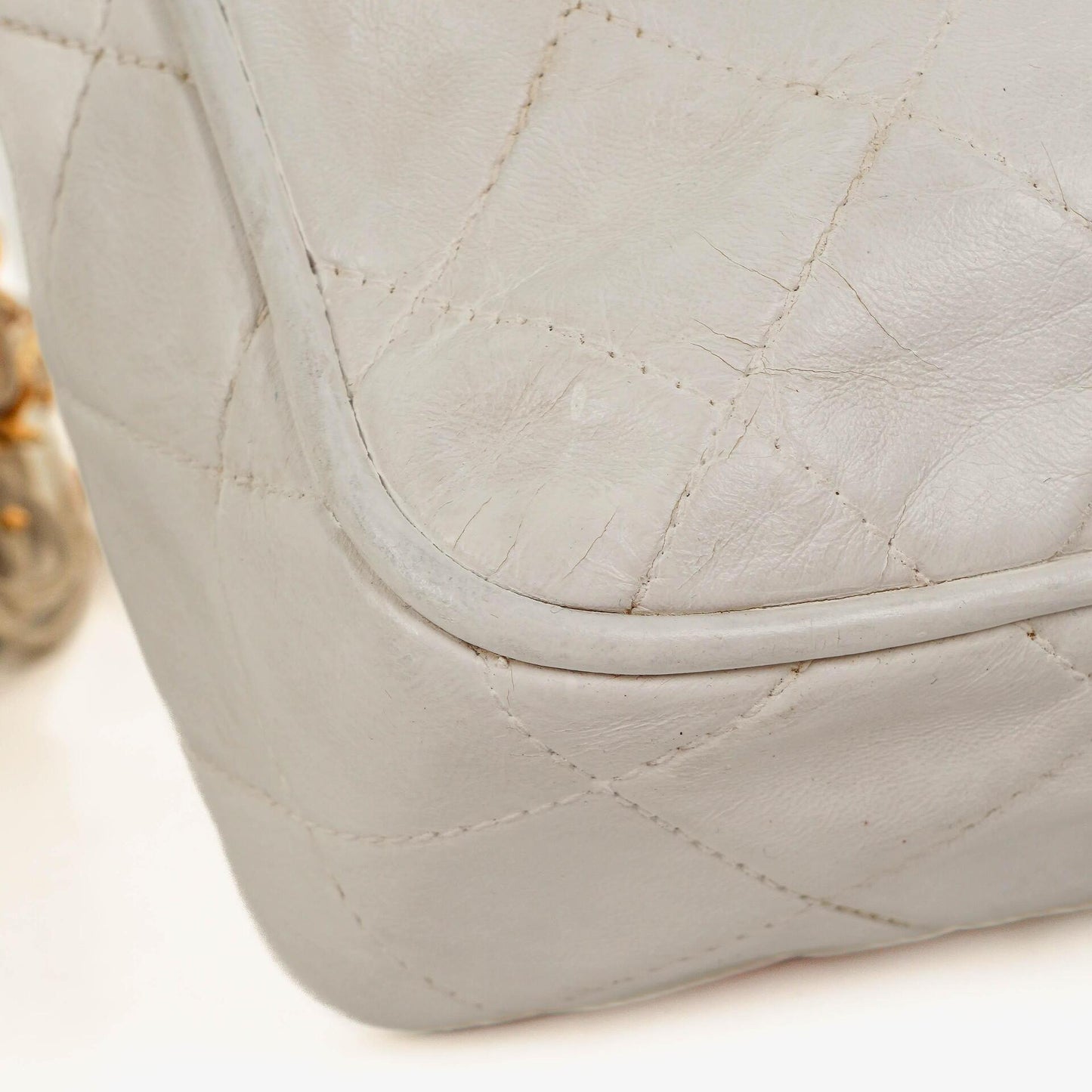 Chanel Camera Tassel CC White Quilted Lambskin Bag