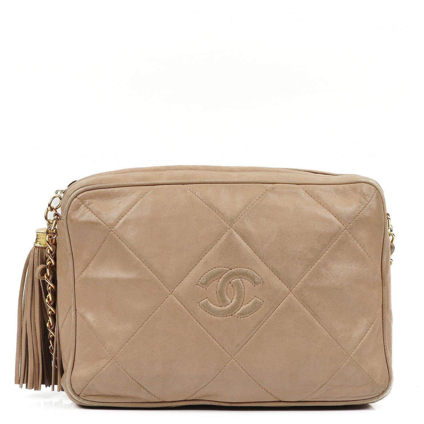 Chanel Camera Tassel In Beige Quilted Lambskin