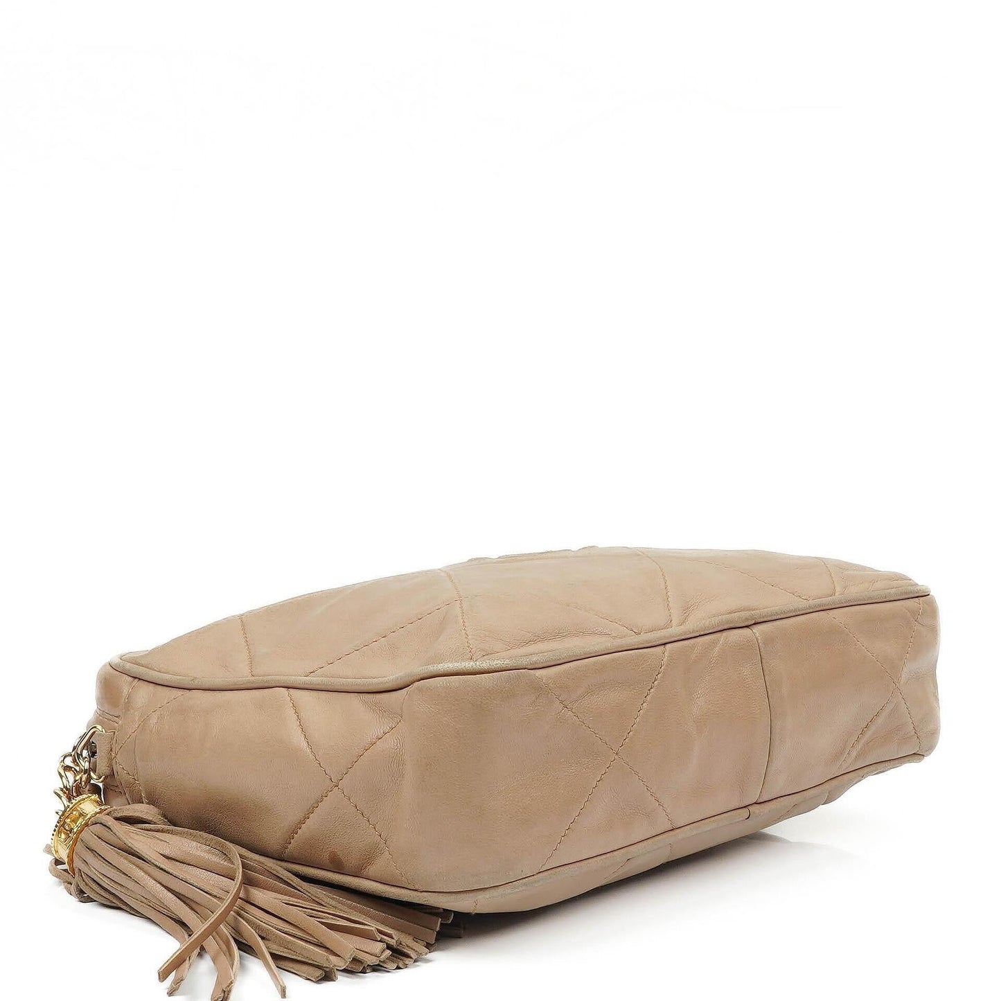 Chanel Camera Tassel In Beige Quilted Lambskin