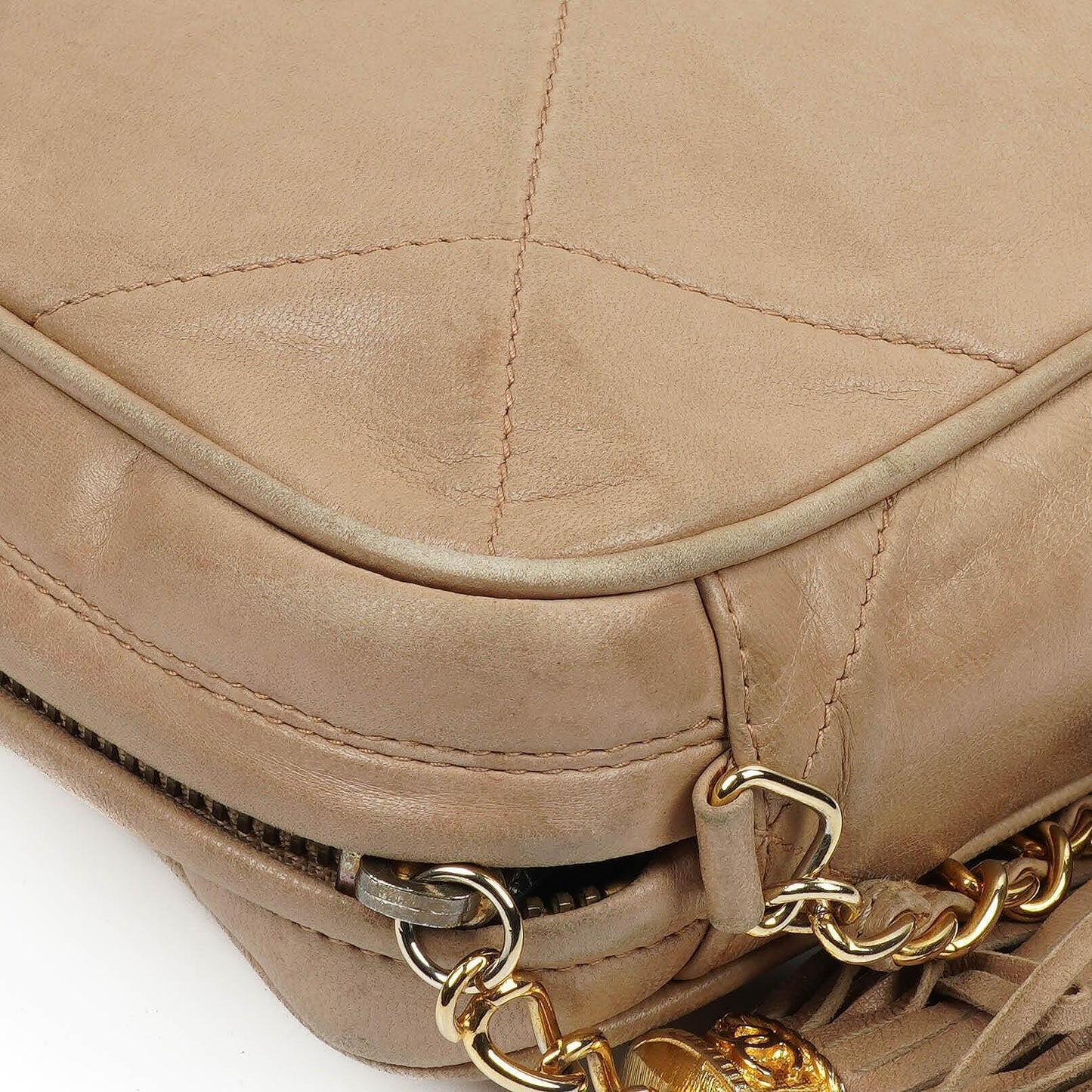 Chanel Camera Tassel In Beige Quilted Lambskin