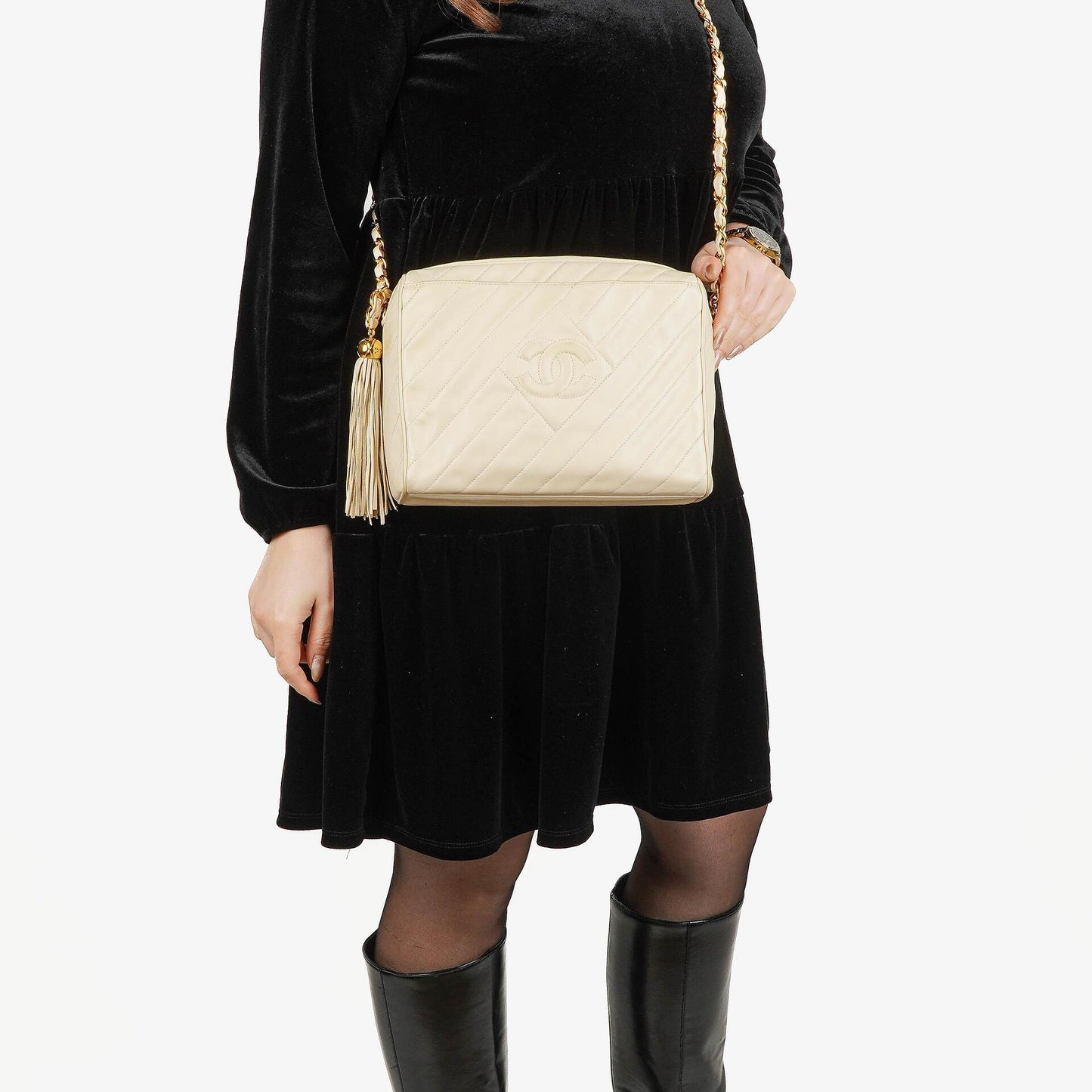 Chanel Camera Tassel Leather Front Pocket Crossbody Bag