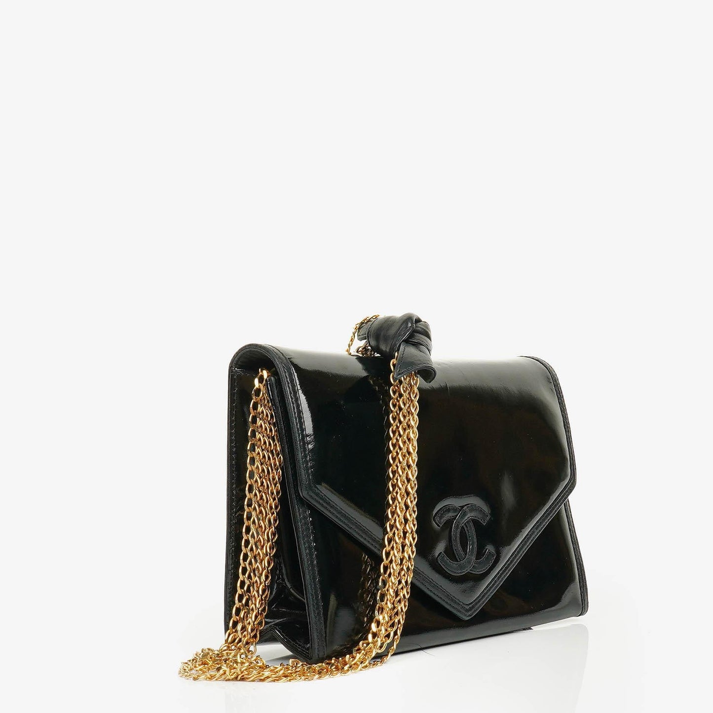 Chanel CC Black Envelope Patent Leather Multi Chain Shoulder Bag