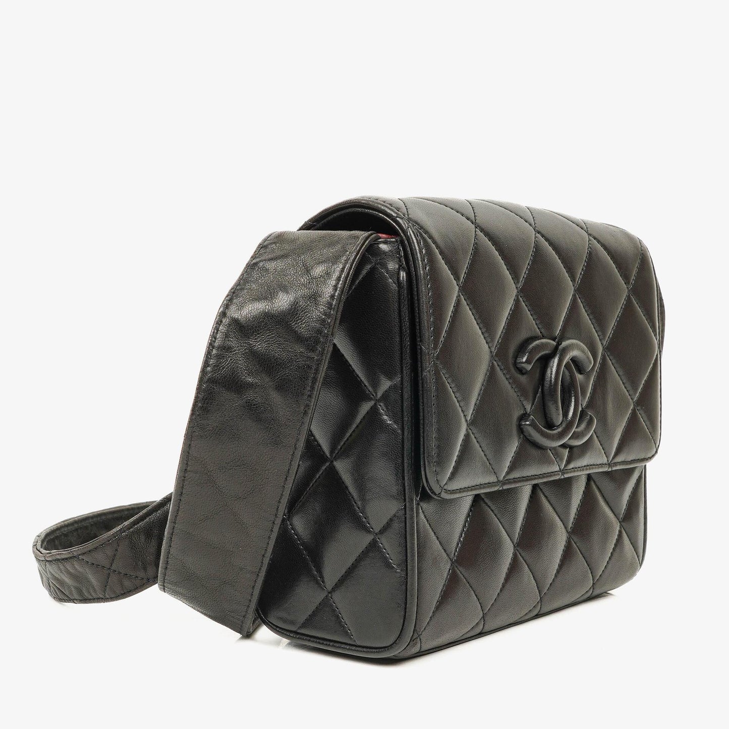 Chanel CC Black Quilted Lambskin Crossbody Messenger Bag