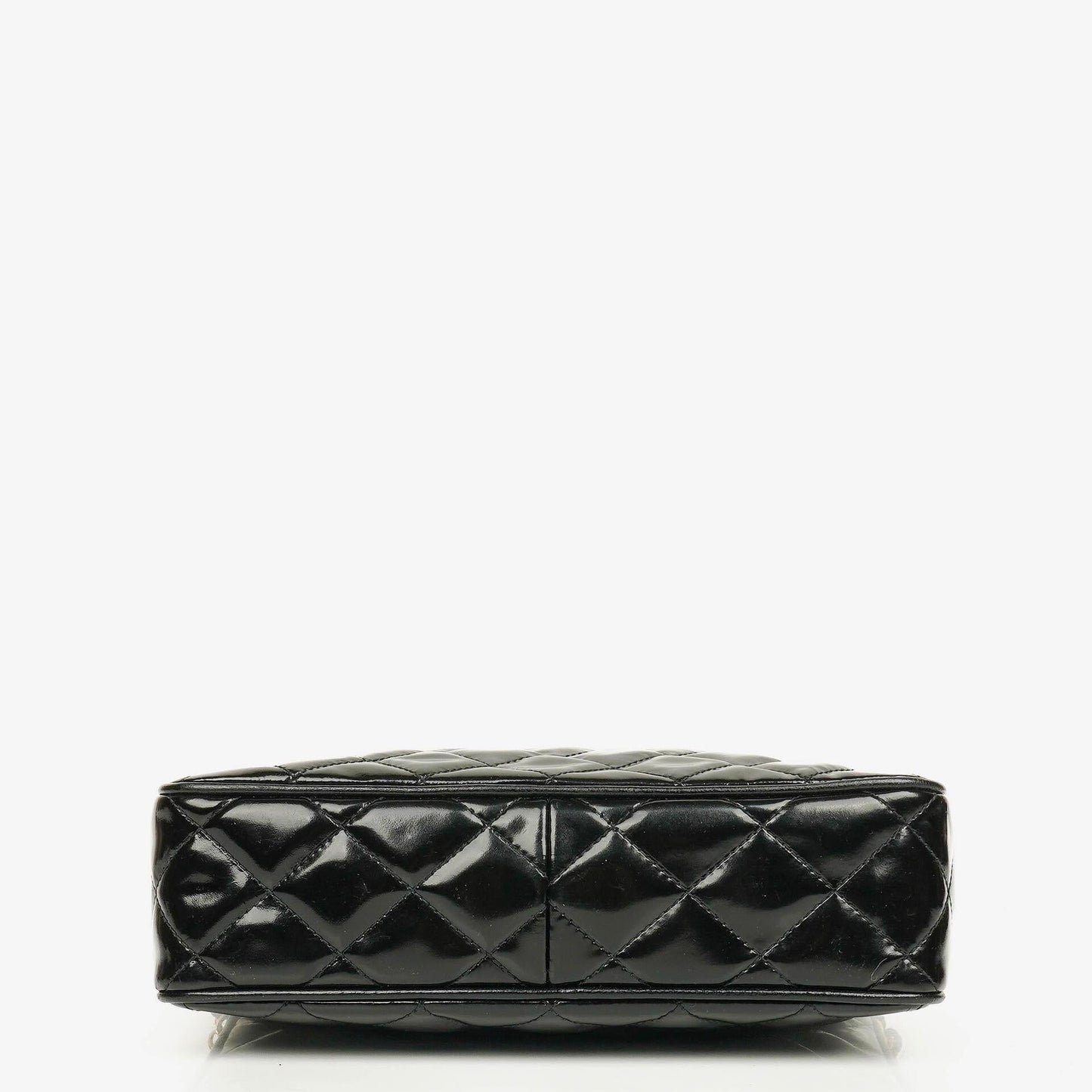 Chanel CC Black Quilted Patent Leather Camera Tassel Bag