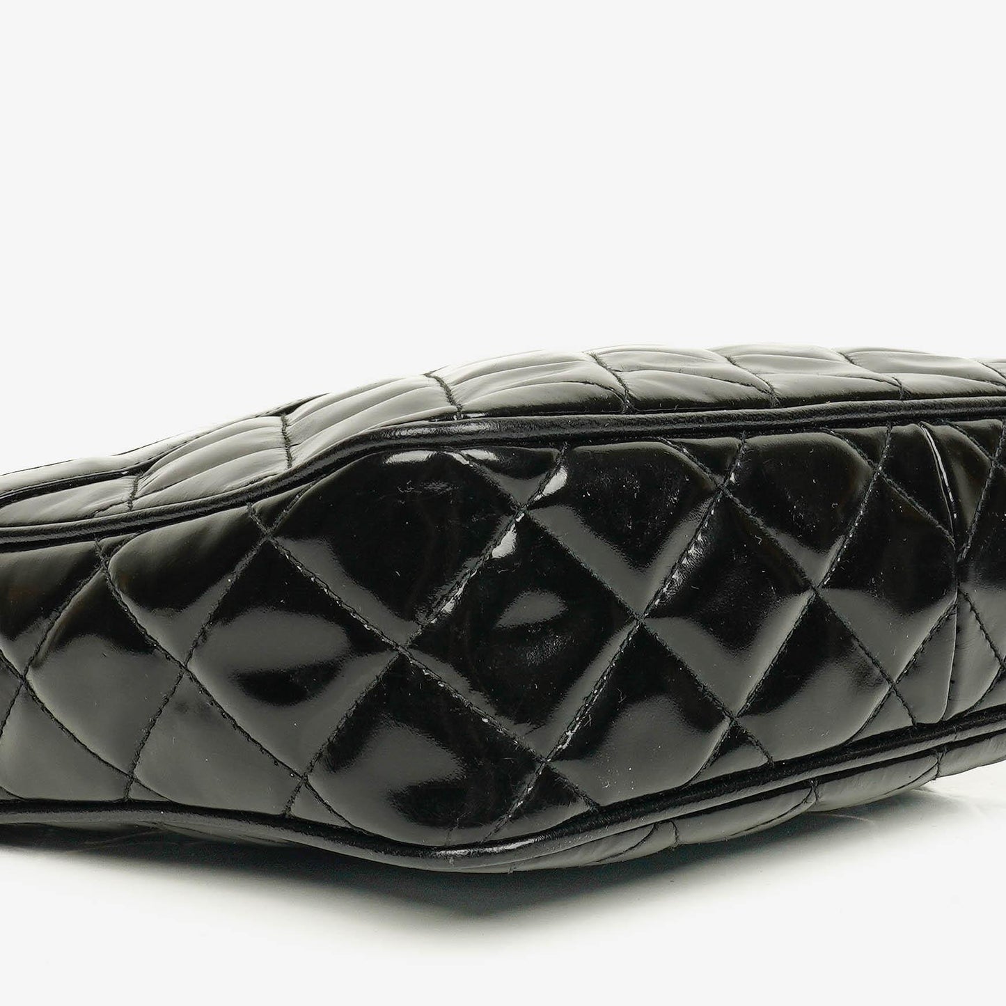 Chanel CC Black Quilted Patent Leather Camera Tassel Bag