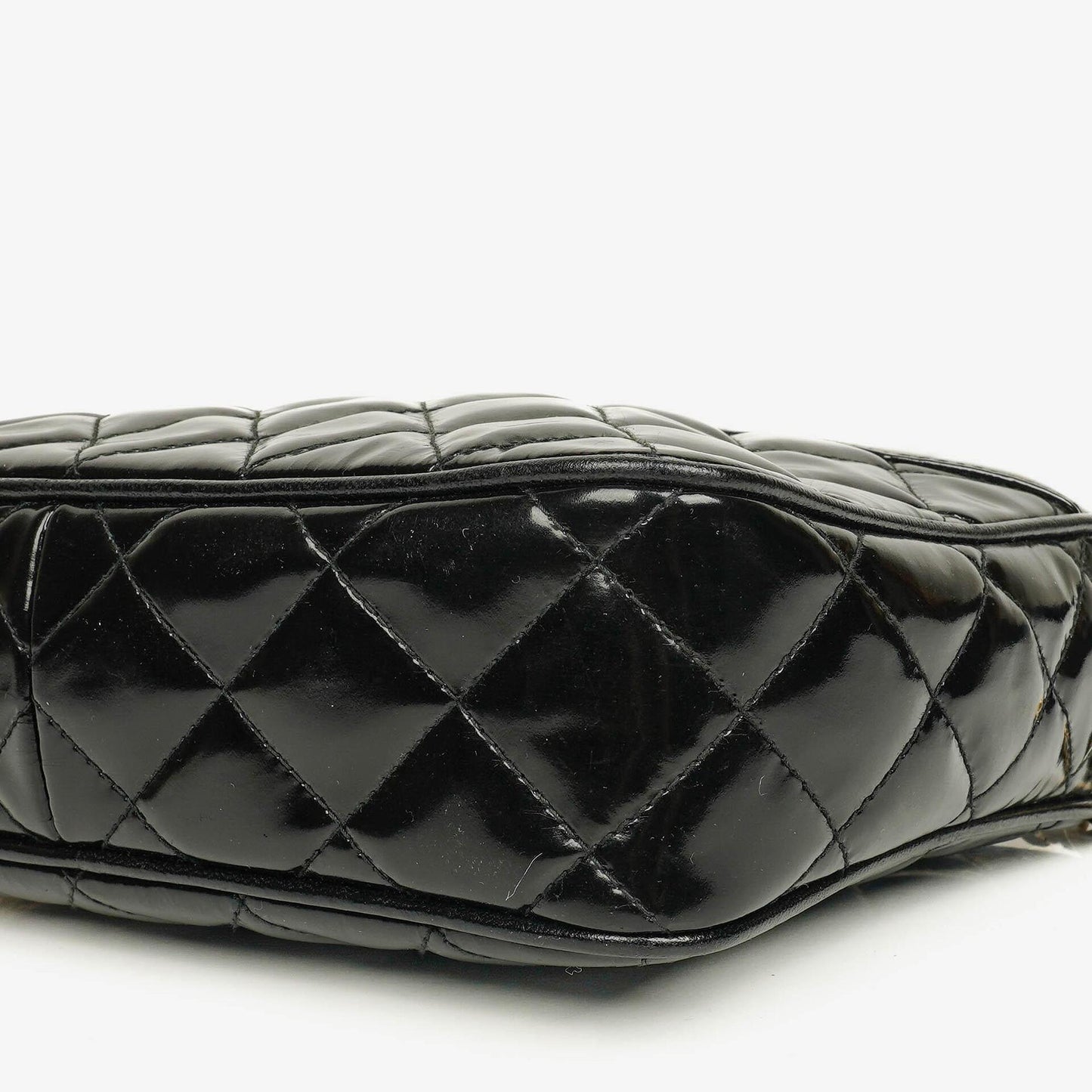 Chanel CC Black Quilted Patent Leather Camera Tassel Bag