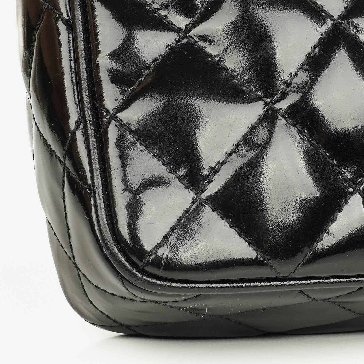 Chanel CC Black Quilted Patent Leather Camera Tassel Bag