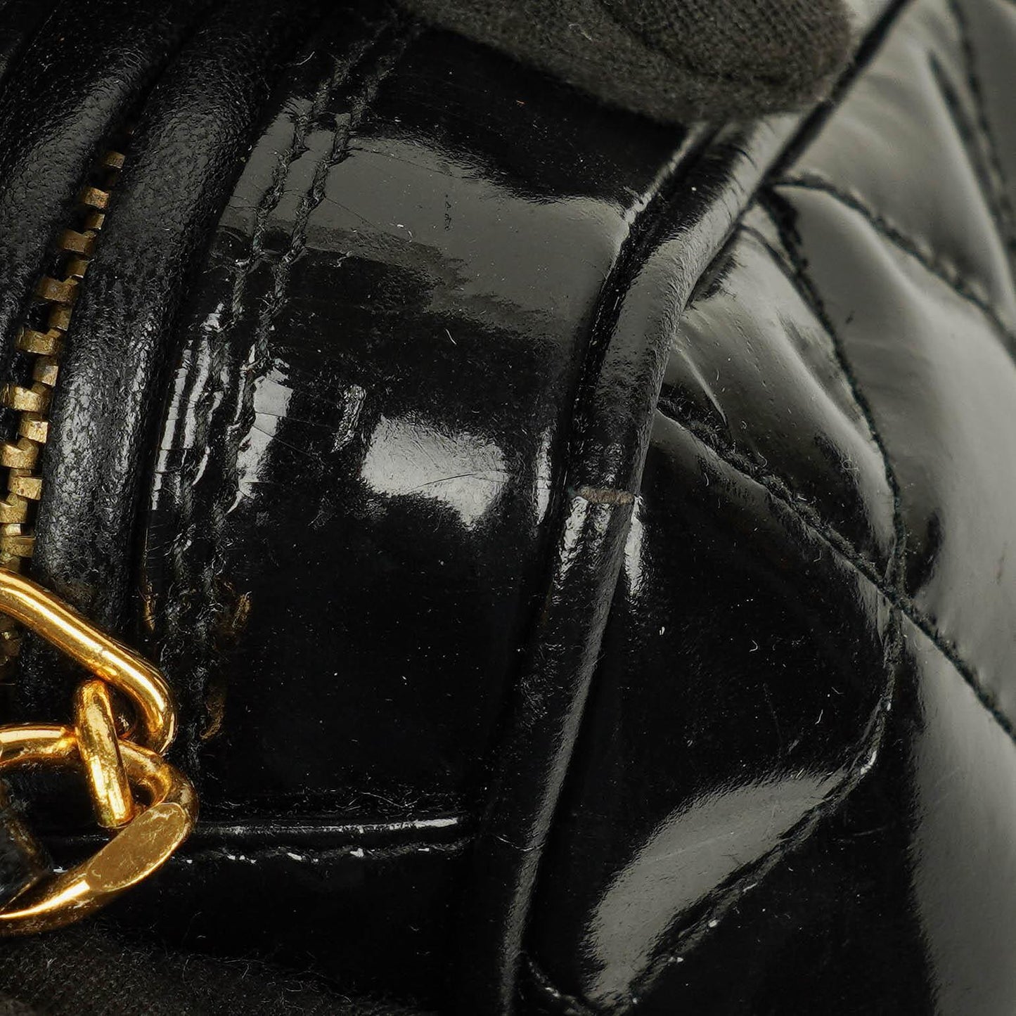 Chanel CC Black Quilted Patent Leather Camera Tassel Bag