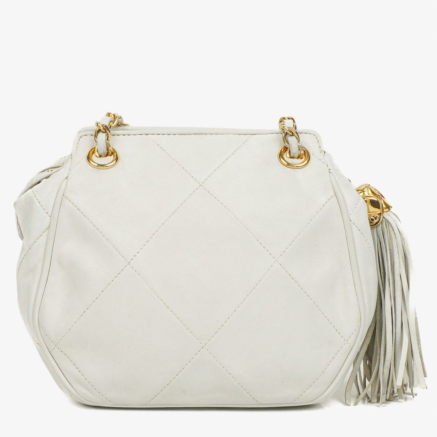 Chanel CC Double Chain White Shoulder Bag