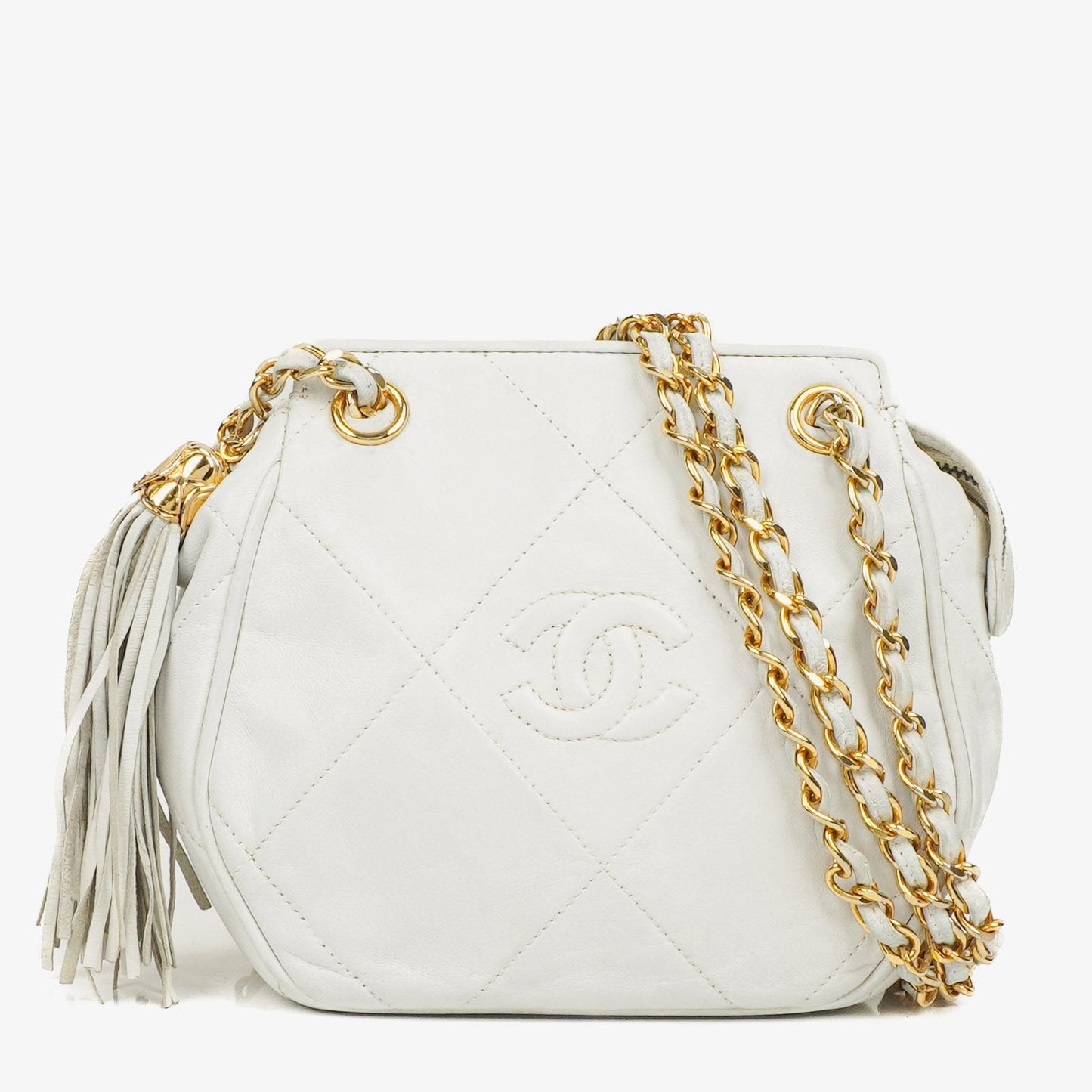 Chanel CC Double Chain White Shoulder Bag