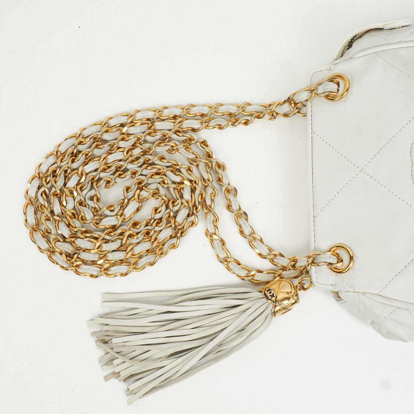 Chanel CC Double Chain White Shoulder Bag